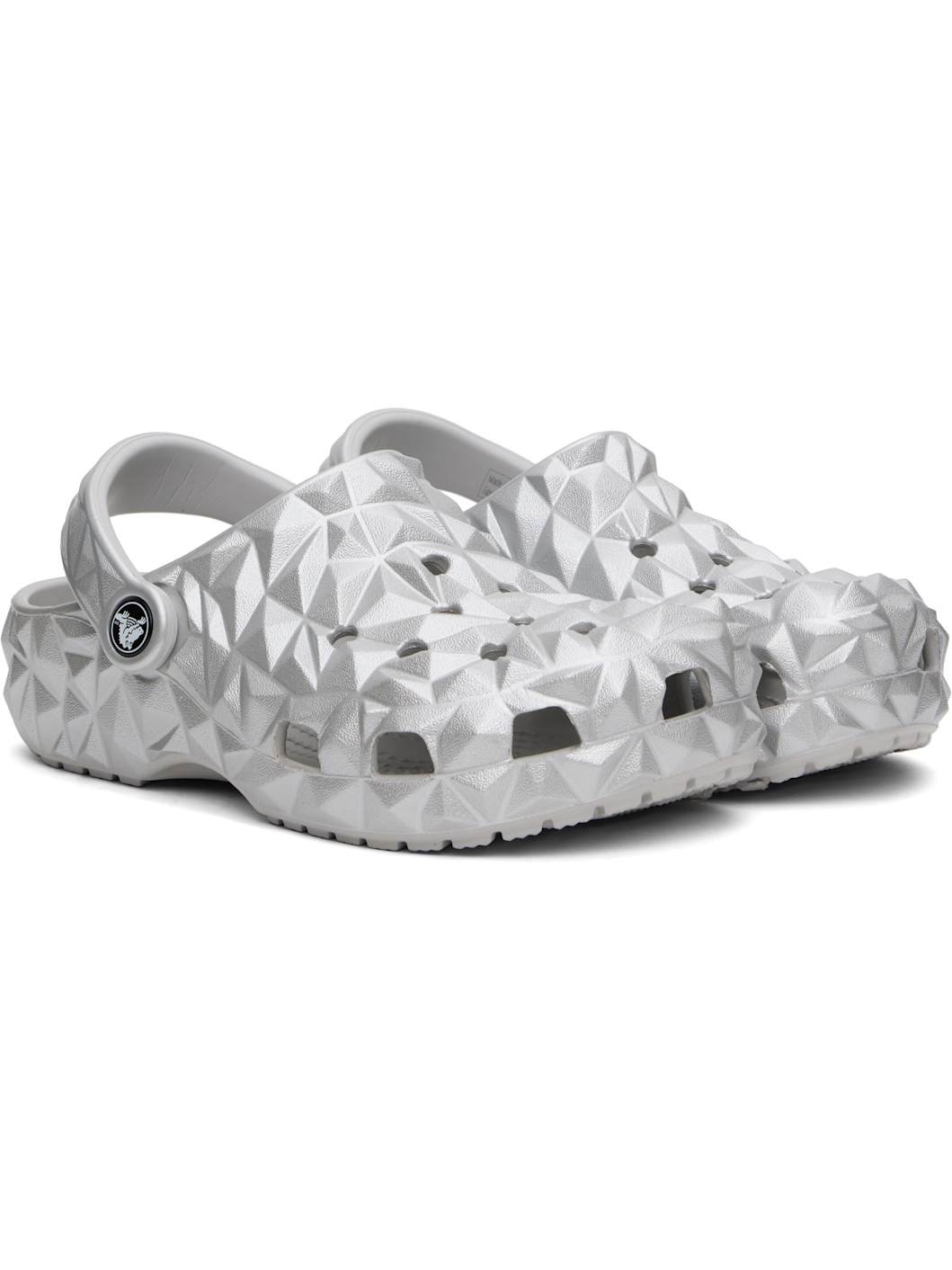 Silver Classic Metallic Geometric Clogs - 4