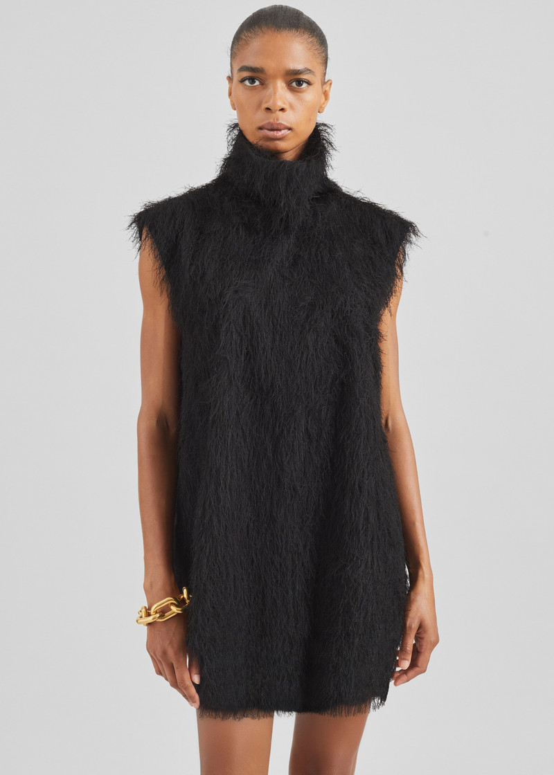 Lancy Fringed Funnel Neck Dress - Black 4