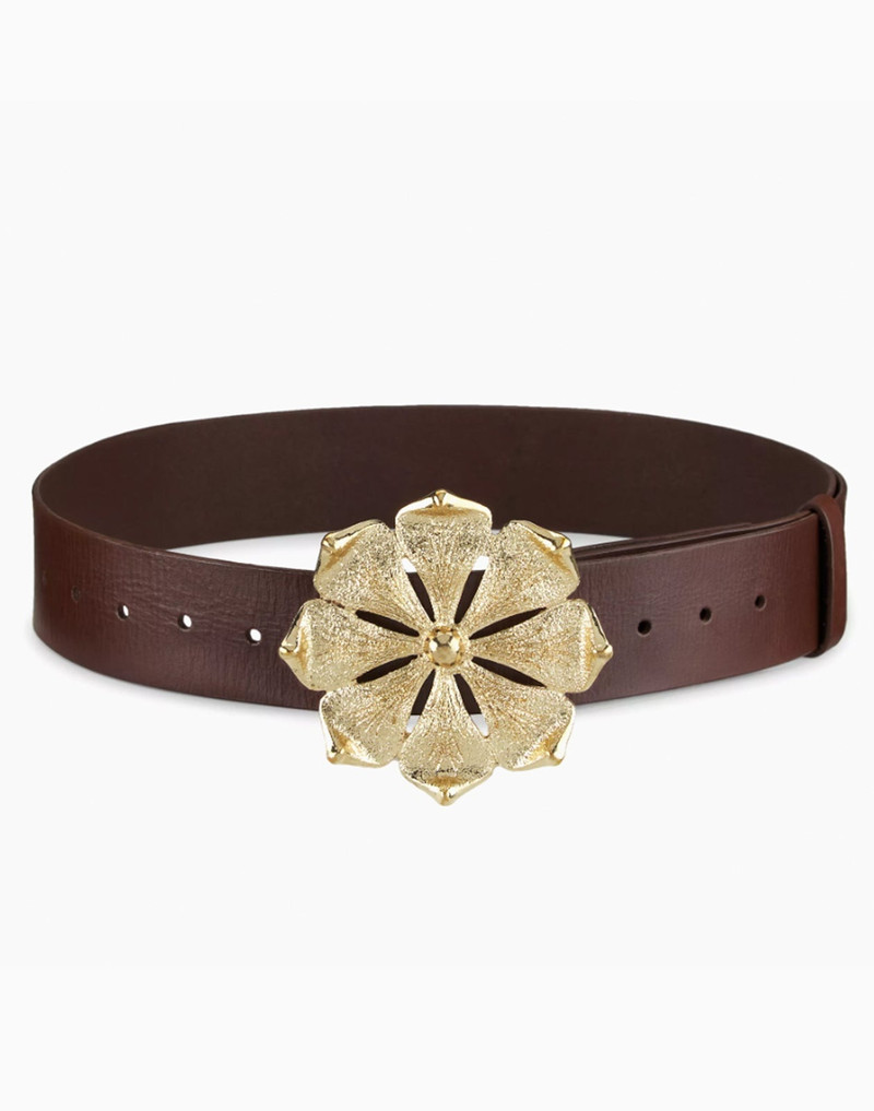 CYNTHIA ROWLEY Gold Flower Buckle Belt outlook