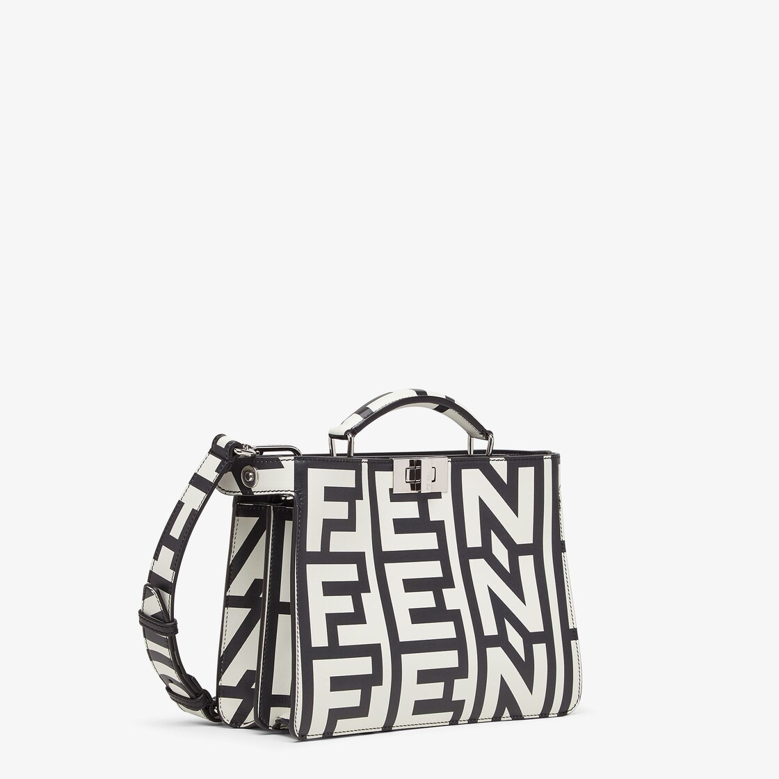 Small Peekaboo ISeeU bag made of Cuoio Romano leather, printed with the black and white Fendi Roma l - 3