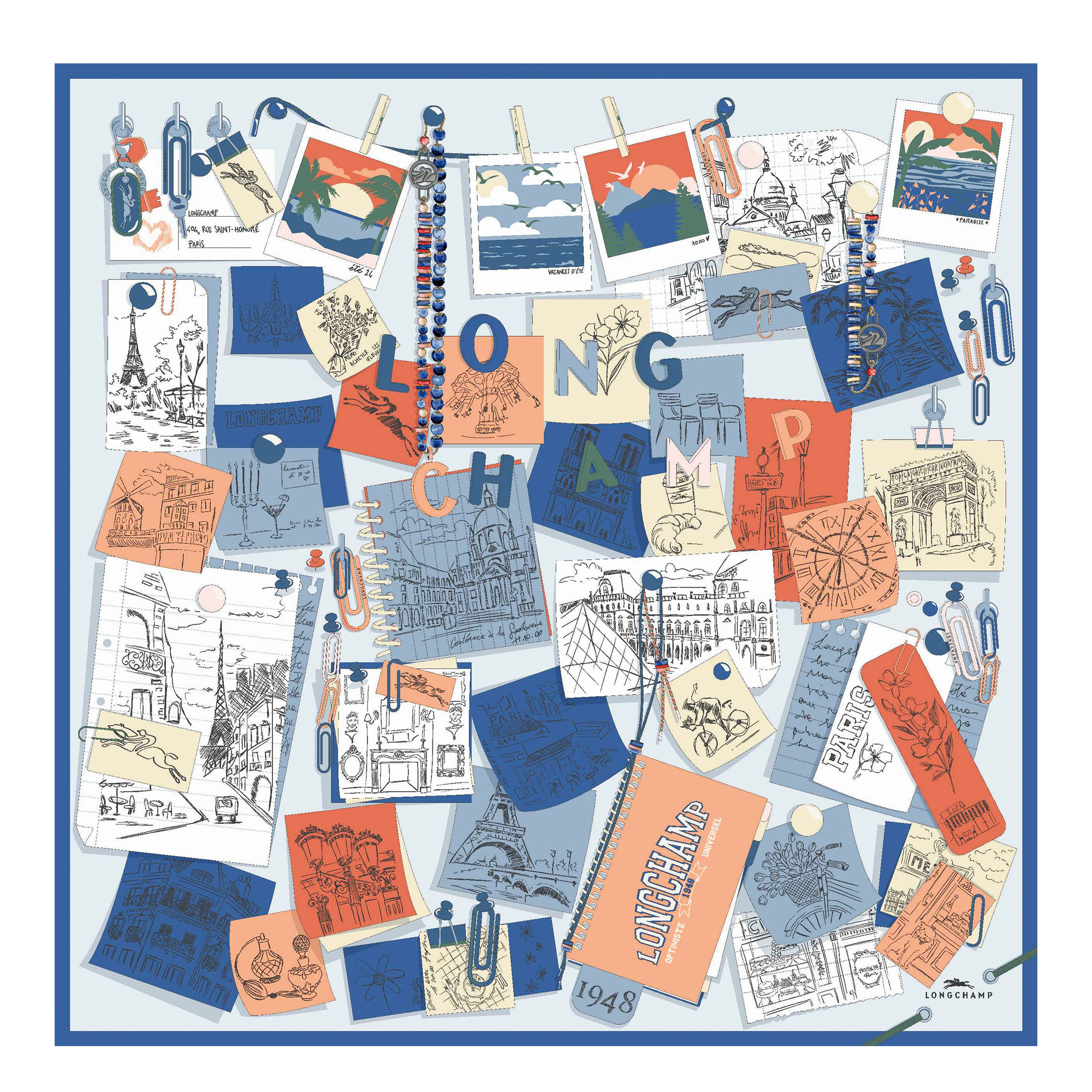 Longchamp mood board Silk scarf 90 Cornflower - OTHER - 1