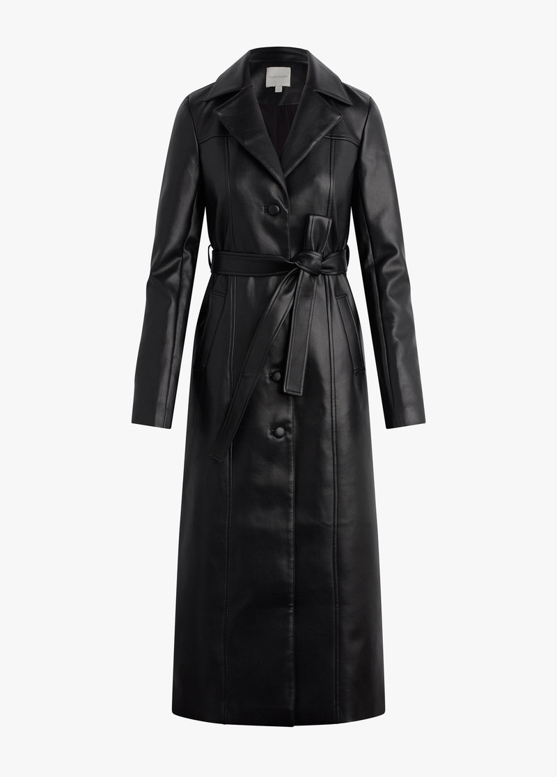 VEGAN LEATHER BELTED COAT 1
