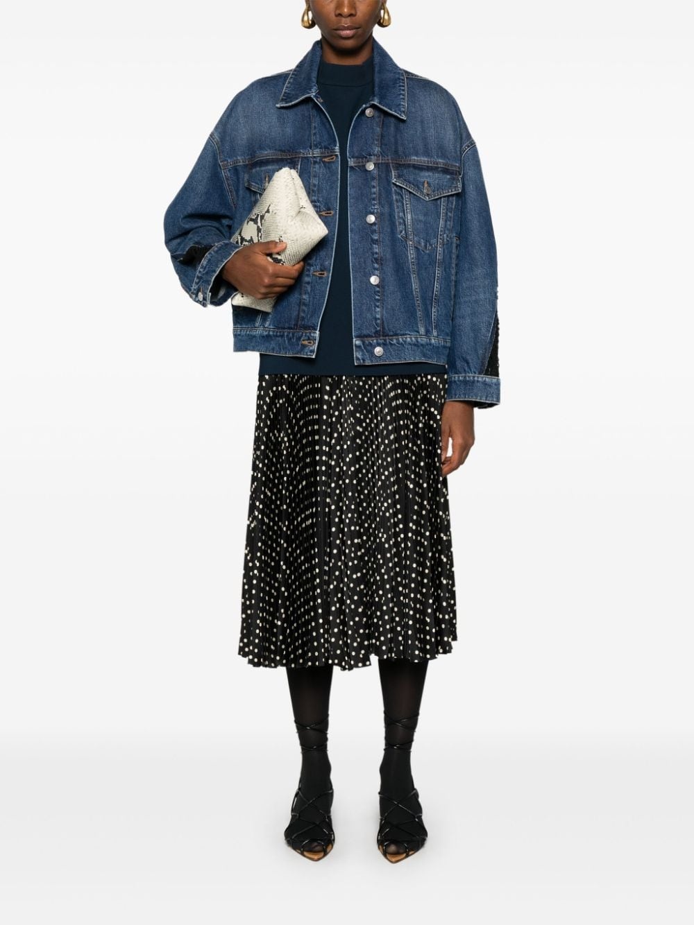 lace-detailing denim jacket - 2