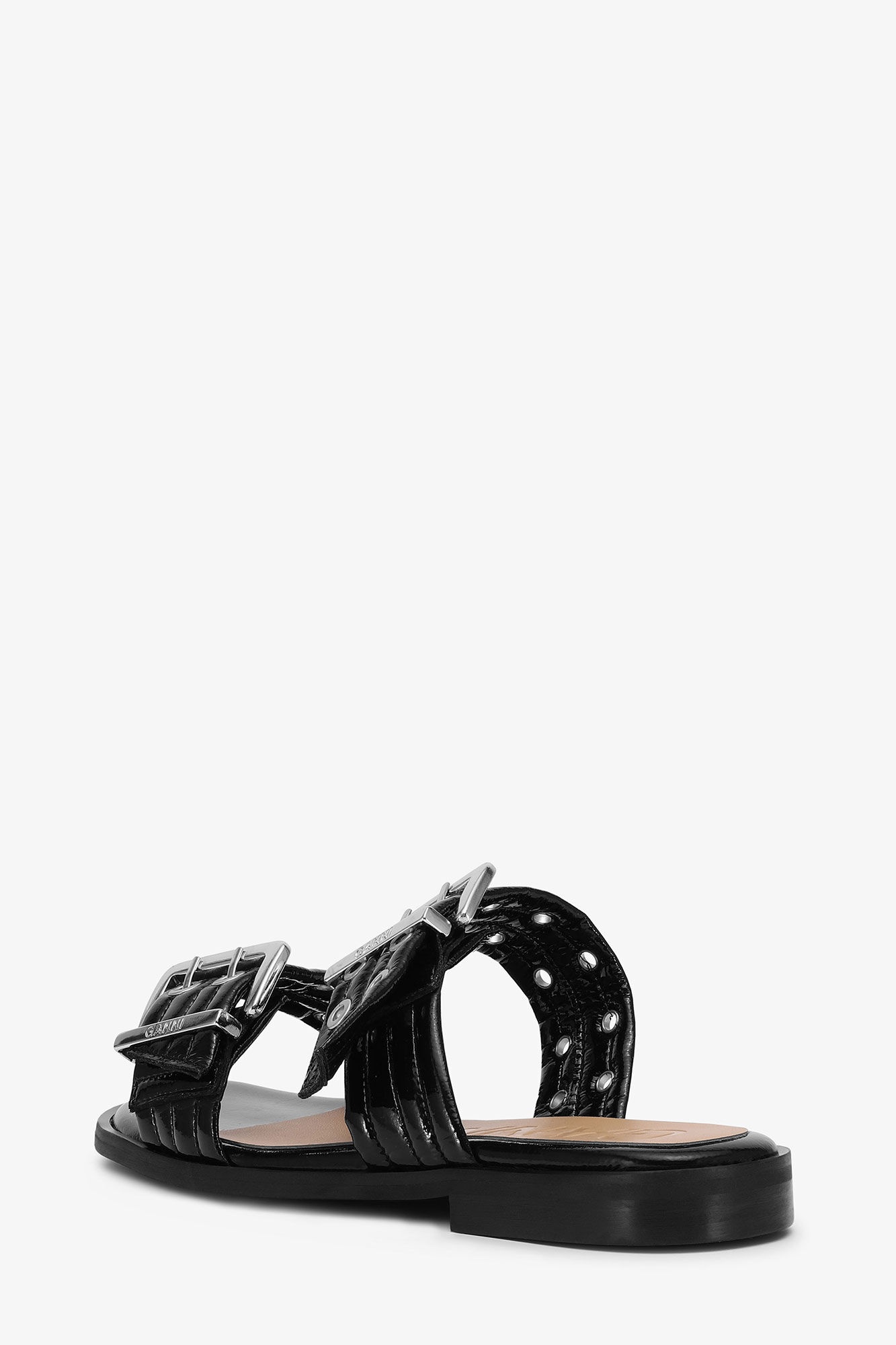 BLACK FEMININE BUCKLE TWO-STRAP SANDALS - 3