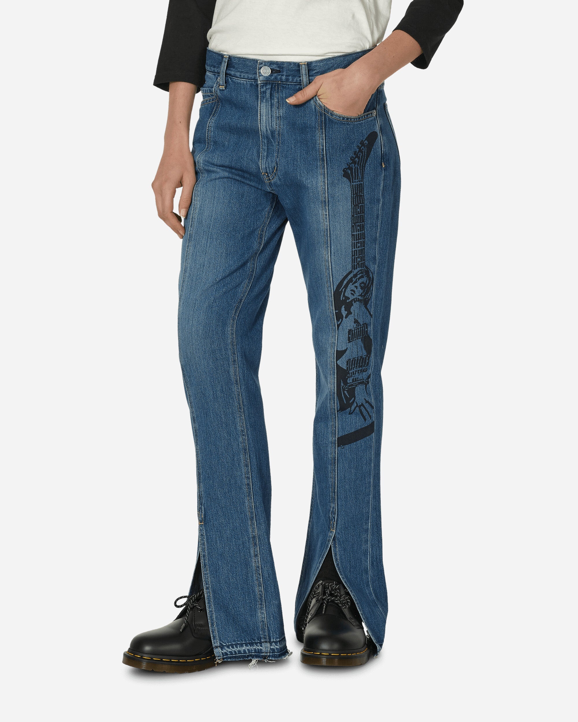 Guitar Girl Center Slit Denim Pants Indigo - 1