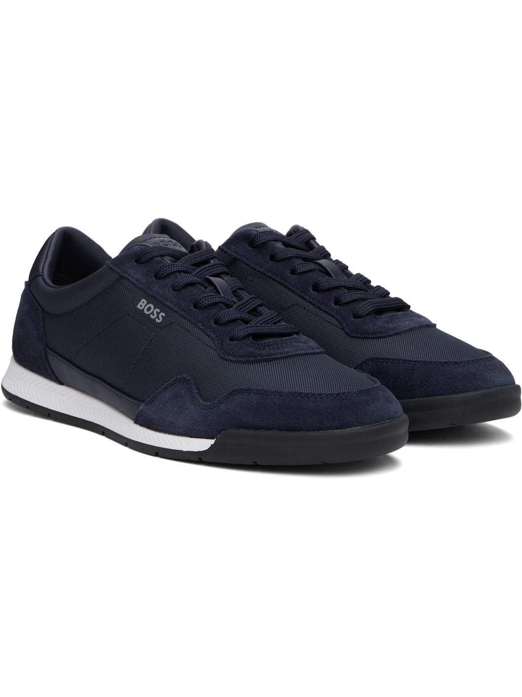 Navy Mixed-Material Lace-Up Sneakers - 4