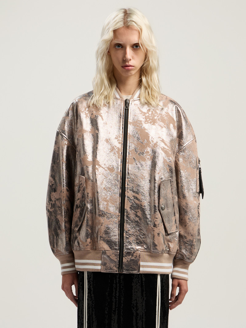 Palm Angels Laminated Leather Bomber Jacket outlook