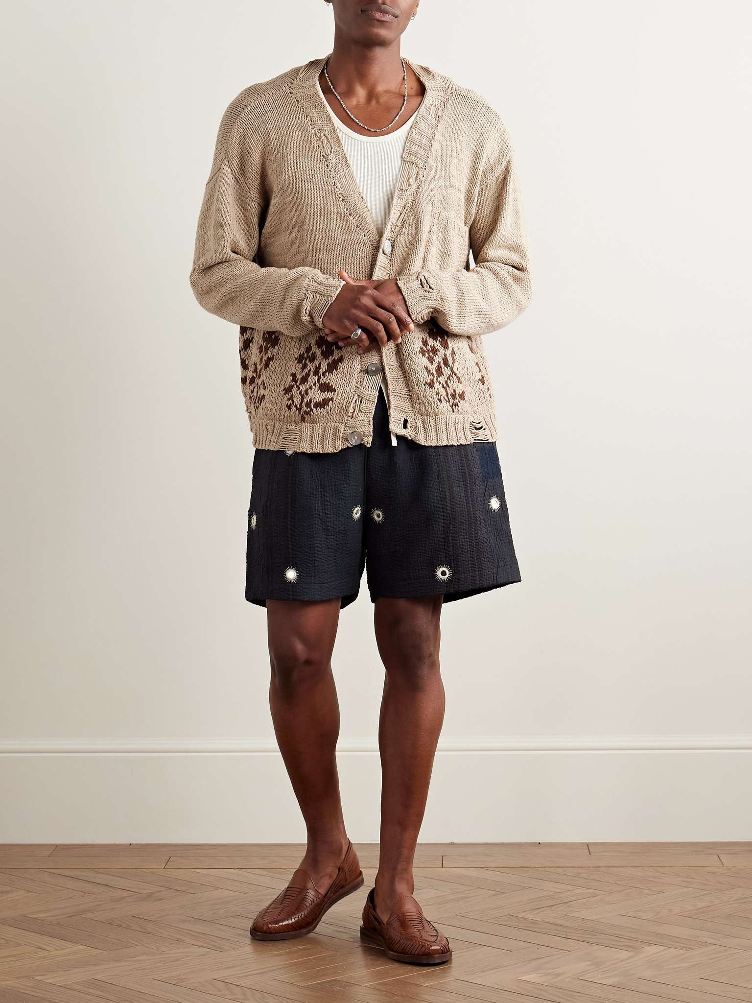 Distressed Intarsia Kala Cotton Cardigan - 2