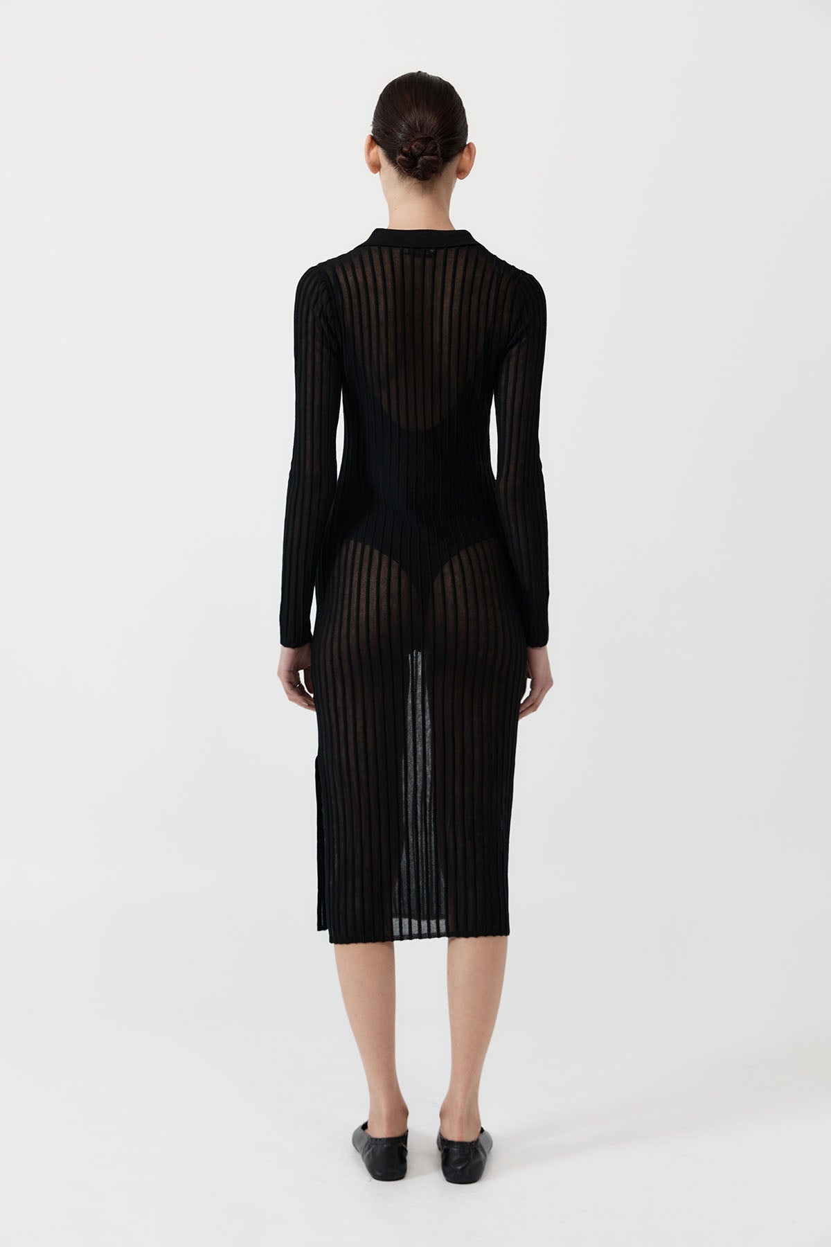 Sheer Stripe Dress - Black - 6