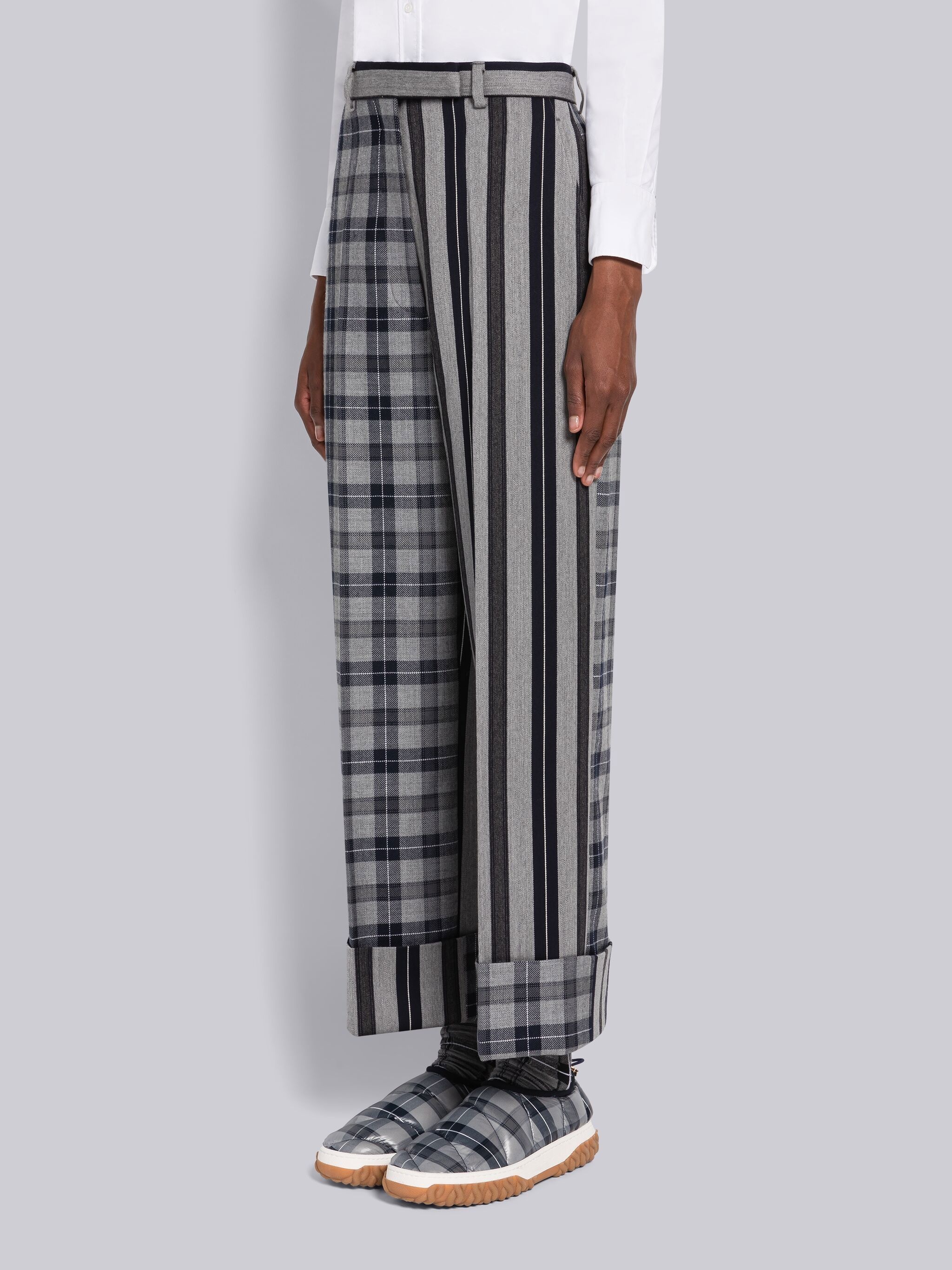Fun-Mix Tartan Stripe High Waisted Straight Leg Trouser - 2