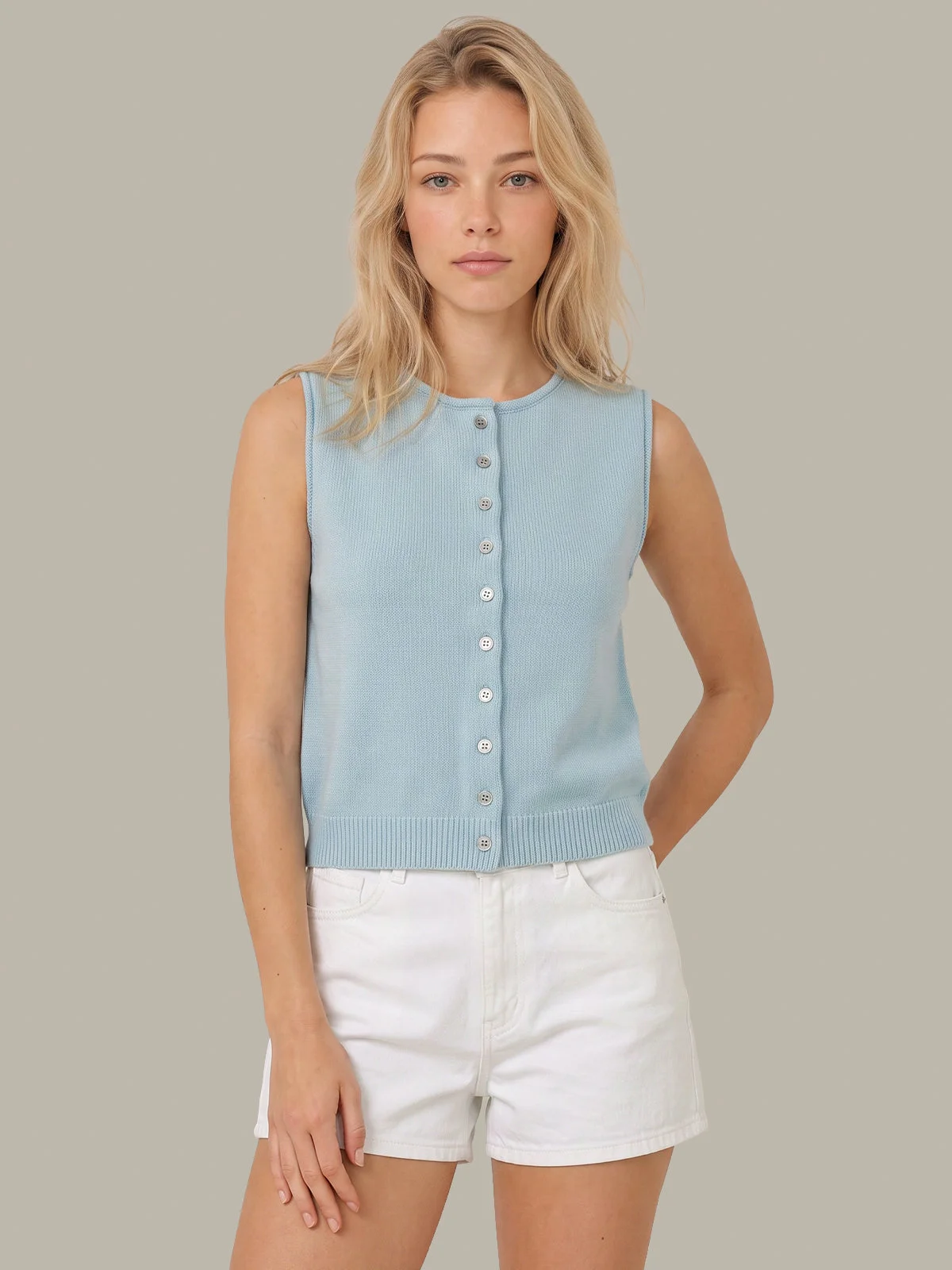 Cotton Button Front Vest - 1