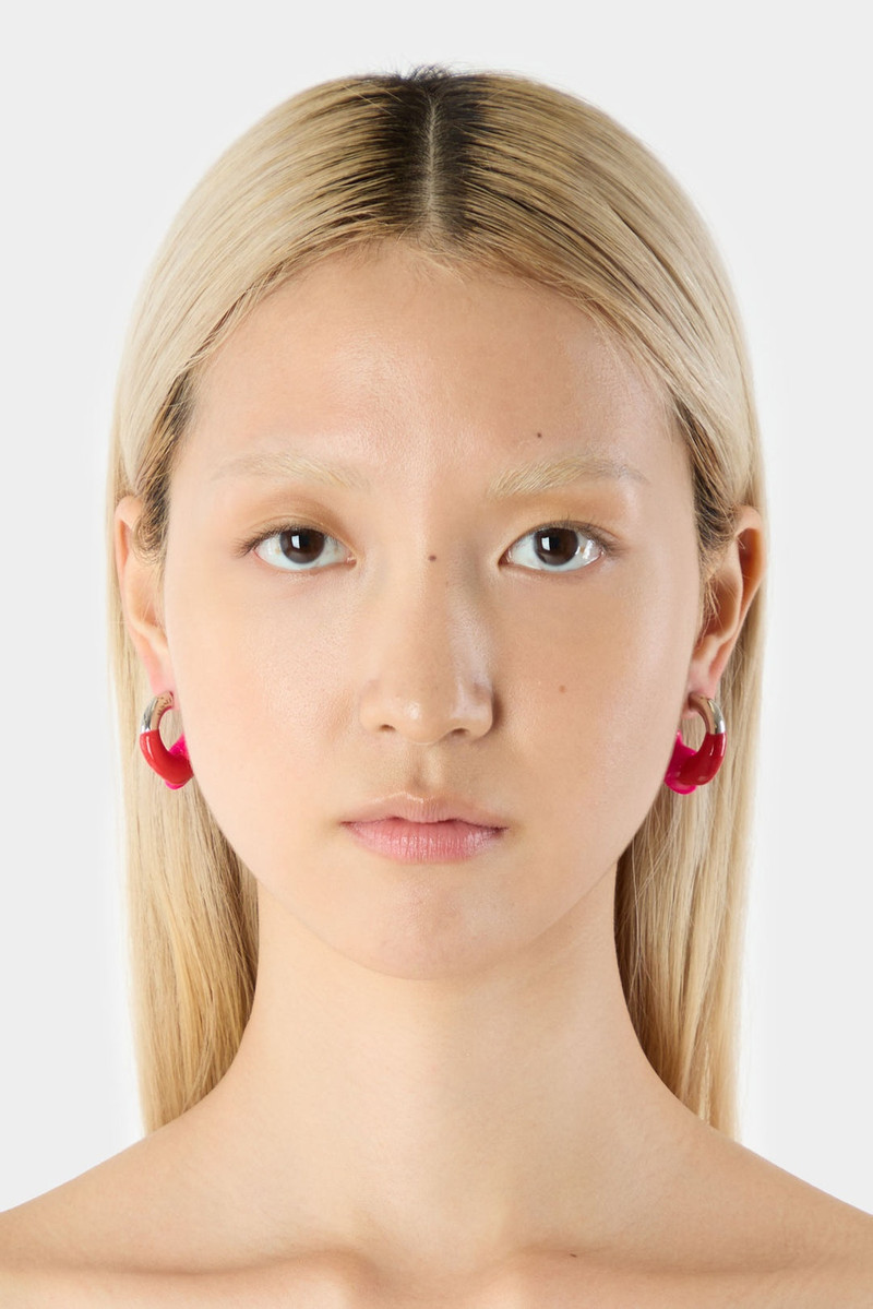 SUNNEI MINI RUBBERIZED EARRINGS SILVER / rubin & fuchsia outlook