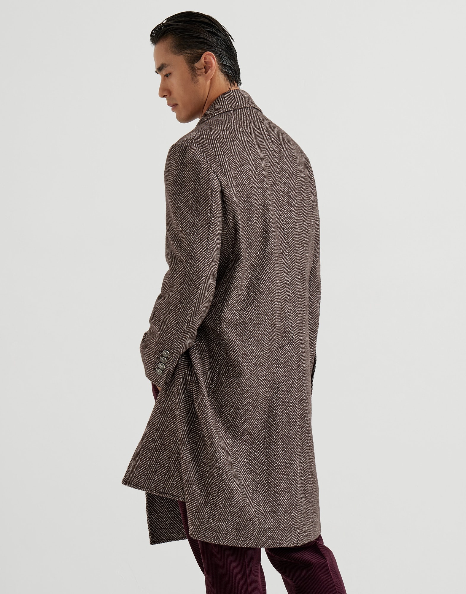 Cashmere and silk chevron flannel coat with metal buttons - 2