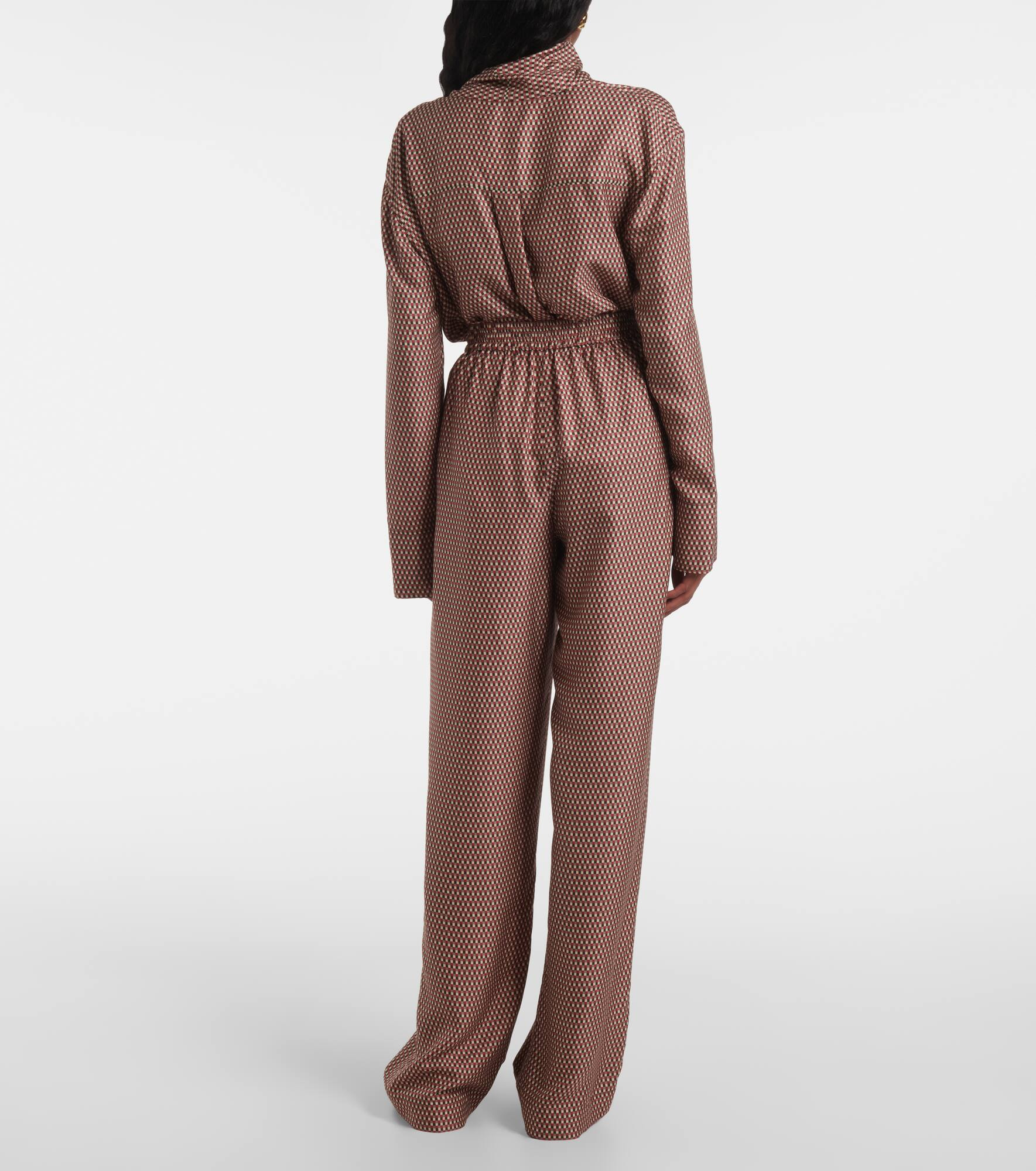 Printed high-rise silk straight pants - 3