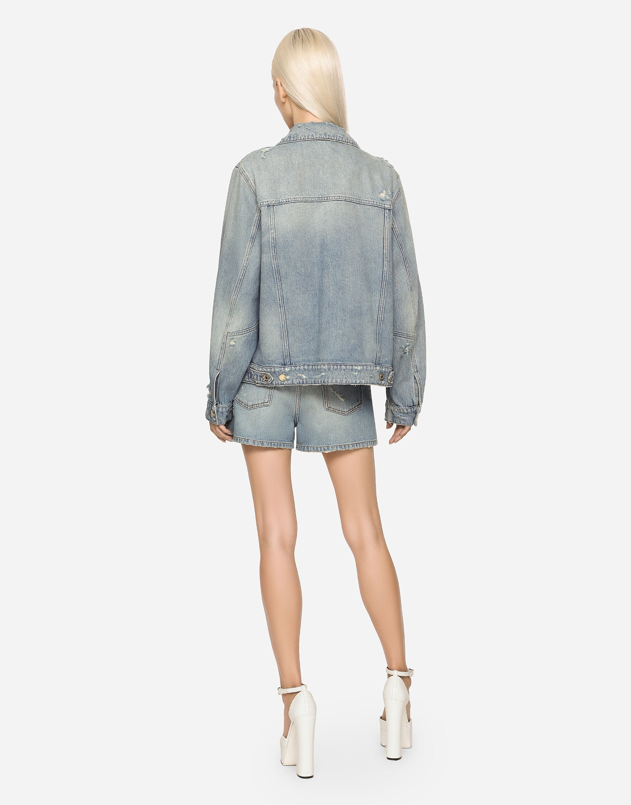 High-waisted denim shorts - 3