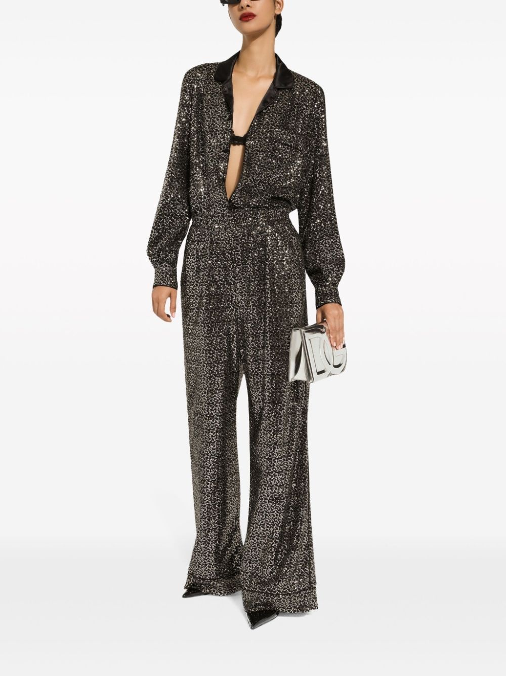 sequinned wide-leg trousers - 5