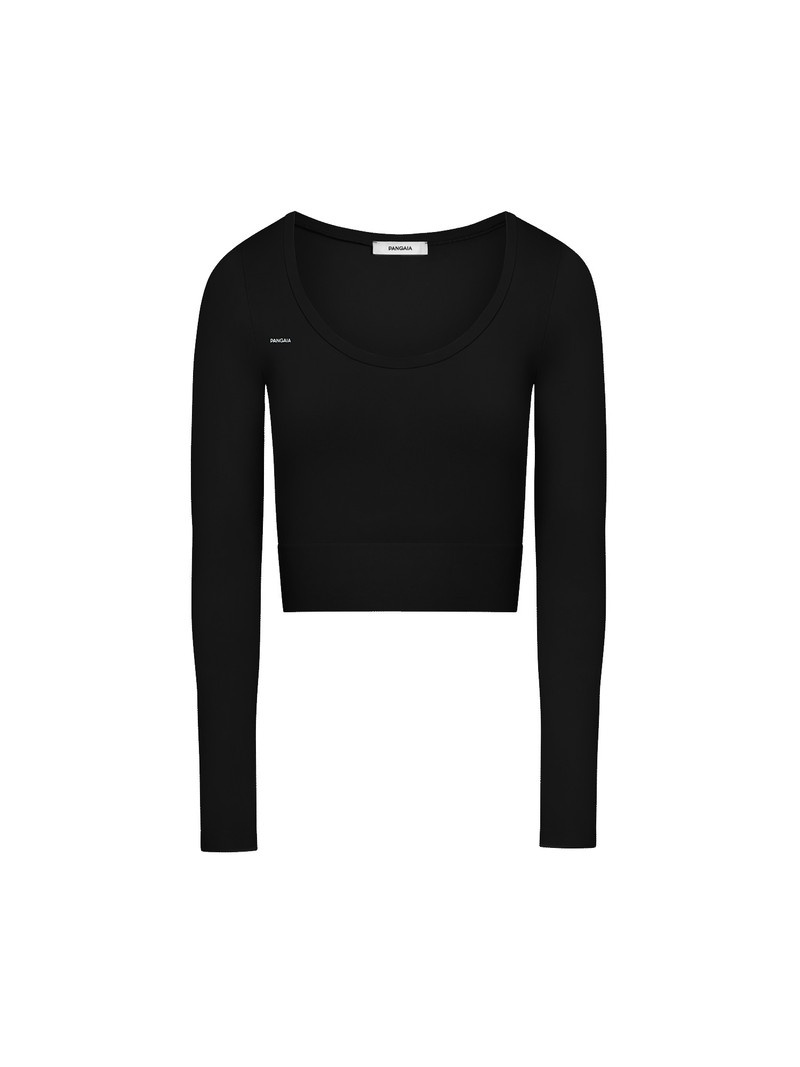Women's Plant-Stretch Long Sleeve Cropped Top - Black 1