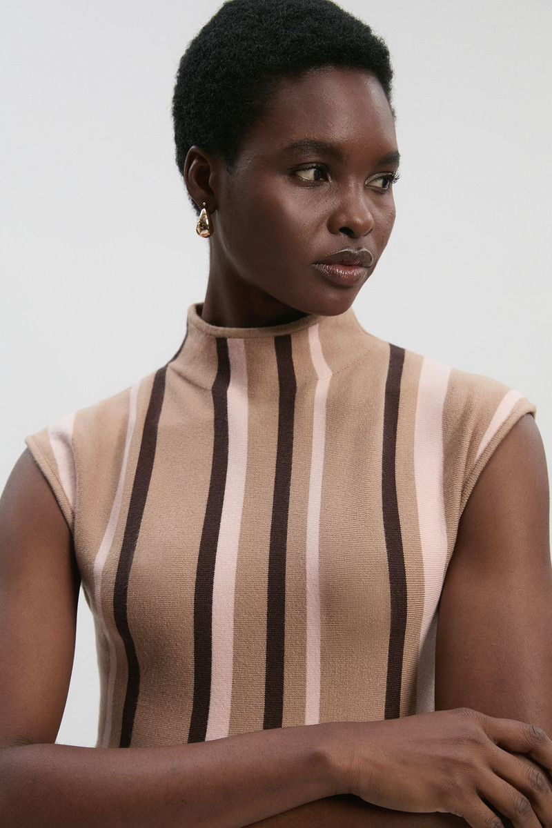Stripe Viscose Blend Asymmetric Hem Knit Top 2