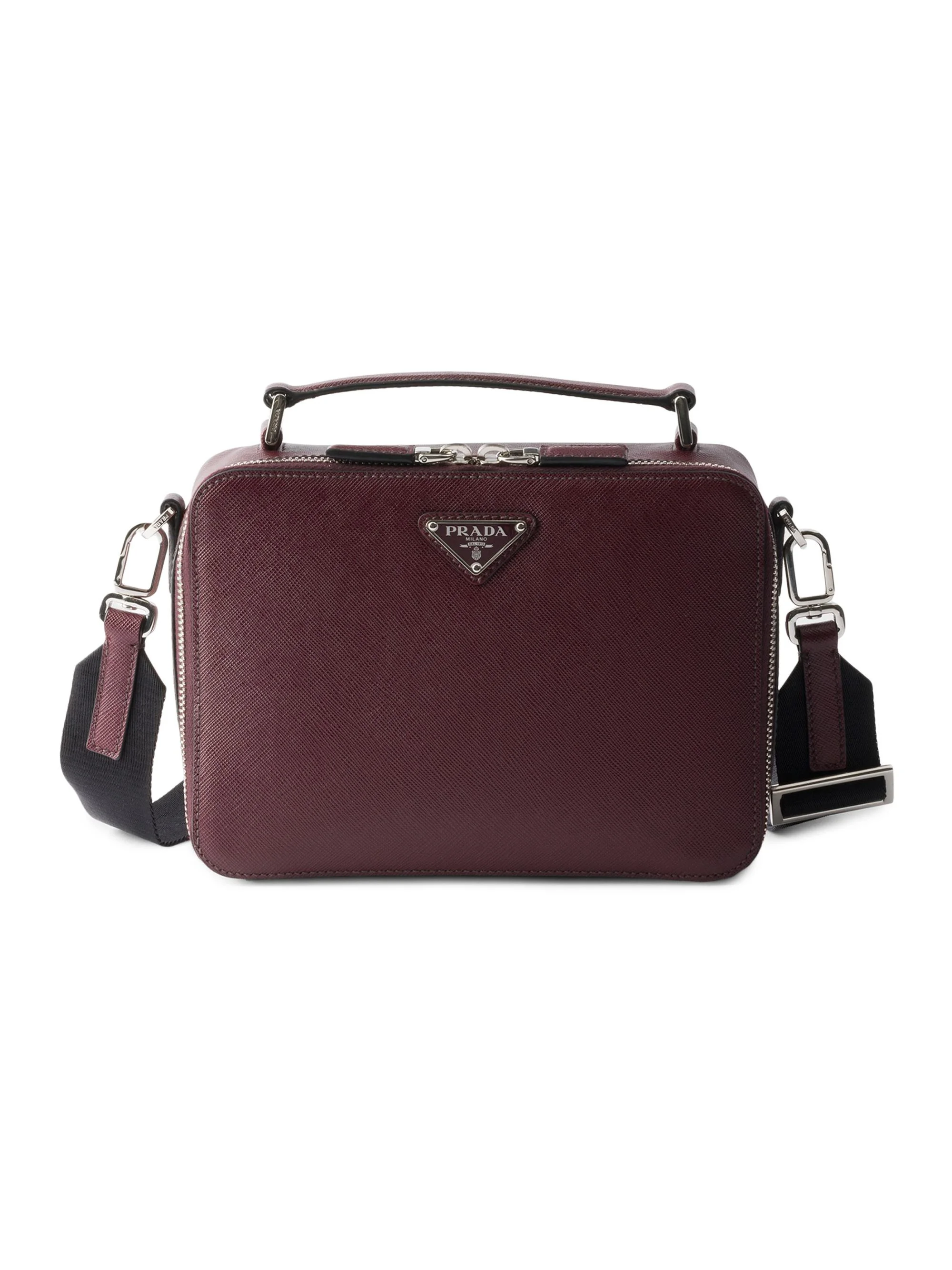Men's Medium Brique Saffiano Leather Bag - Dark Red - 1