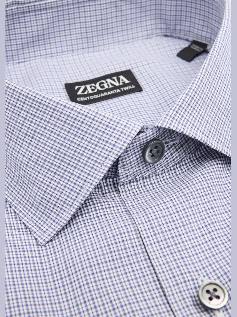 ZEGNA Men's Micro-Plaid Centoquaranta Twill Dress Shirt outlook