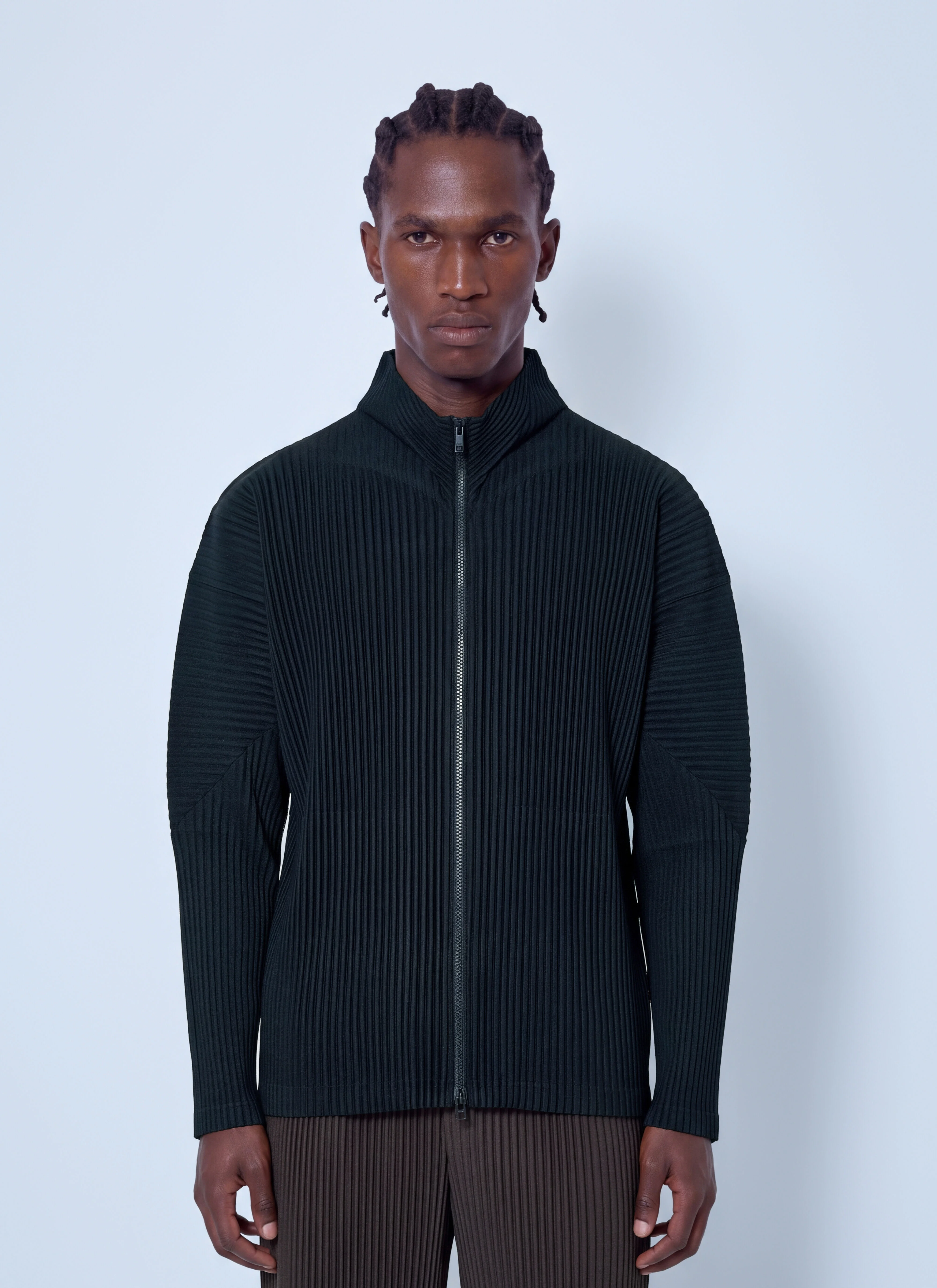 Pleated High Neck Cardigan - 1