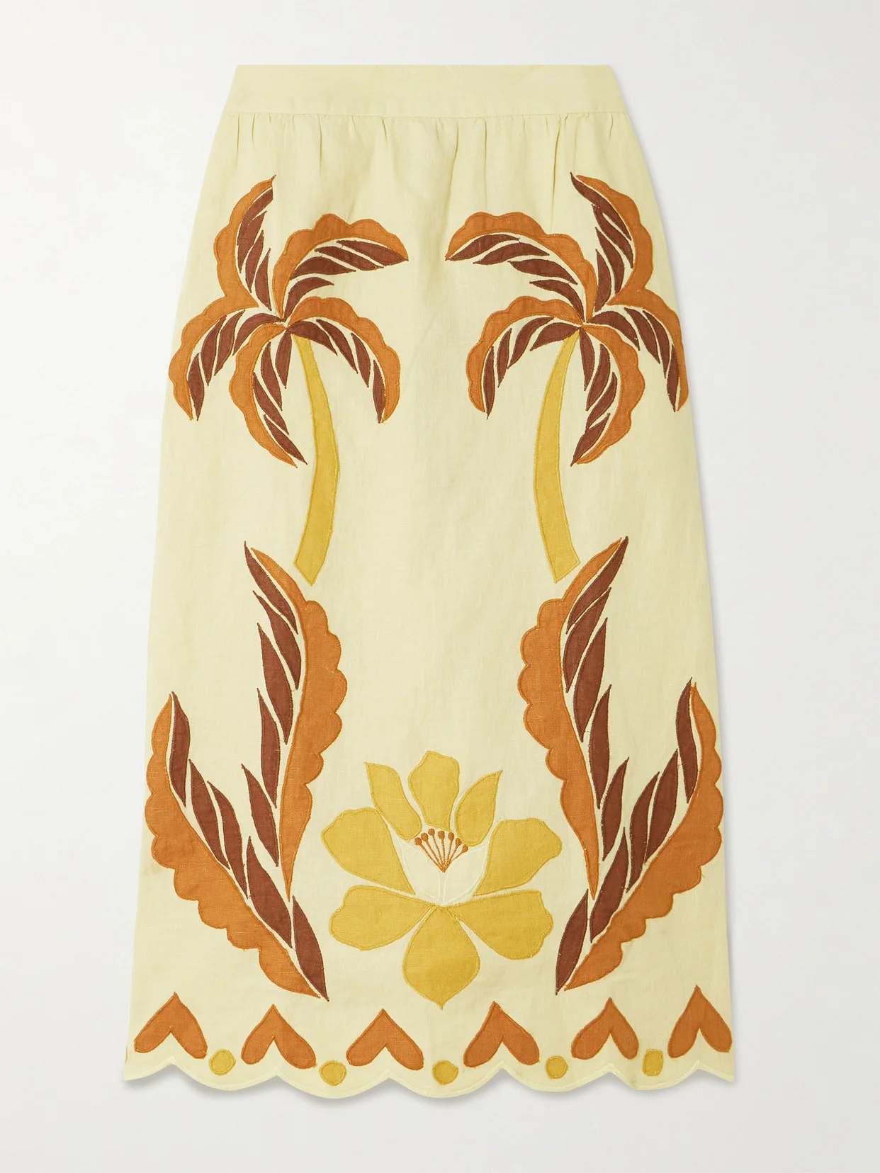 Summer Scalloped Appliquéd Linen Skirt - 1