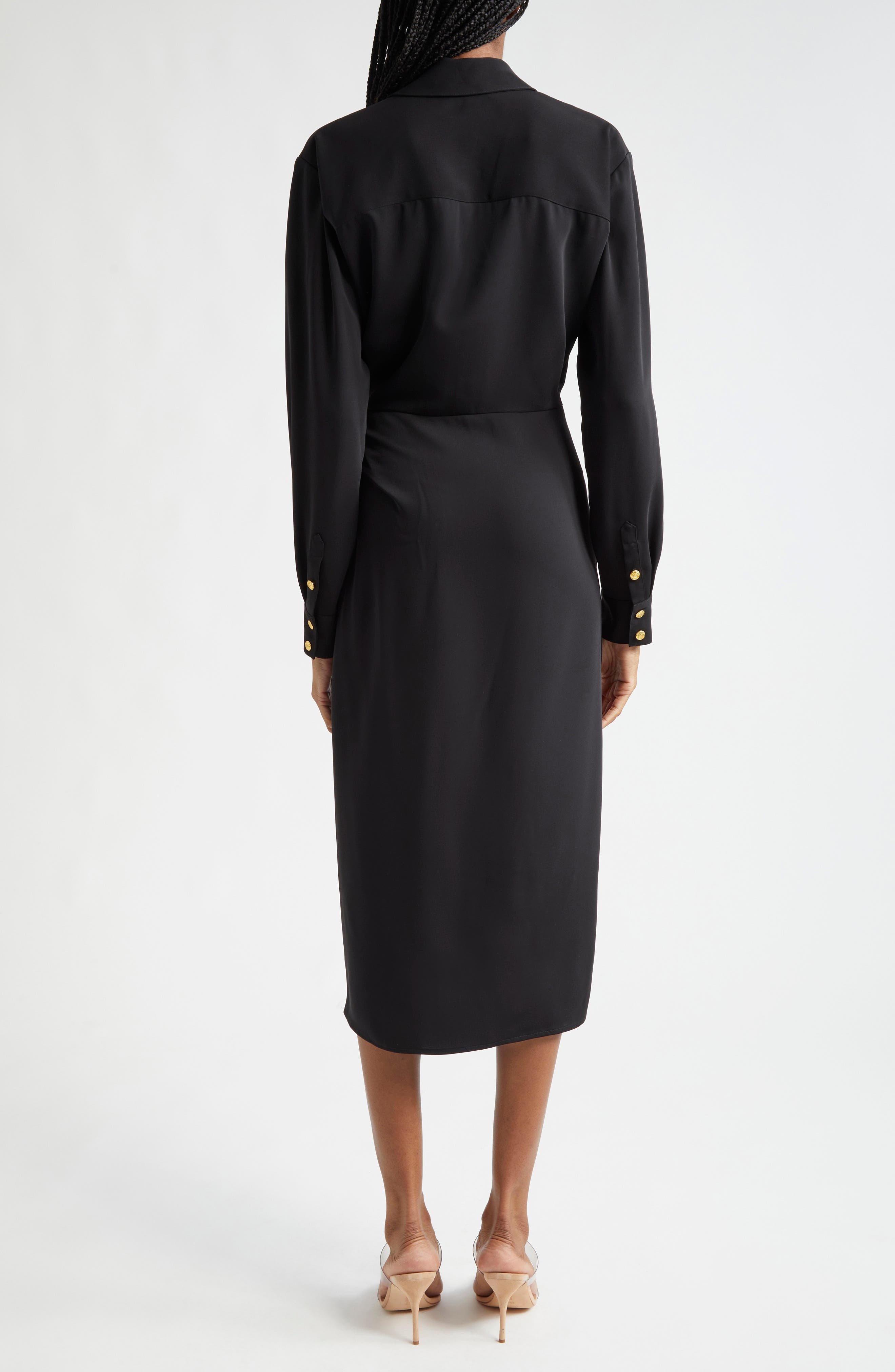 Veronica Beard Wright Asymmetric Button Long Sleeve Shirtdress in Black at Nordstrom - 2
