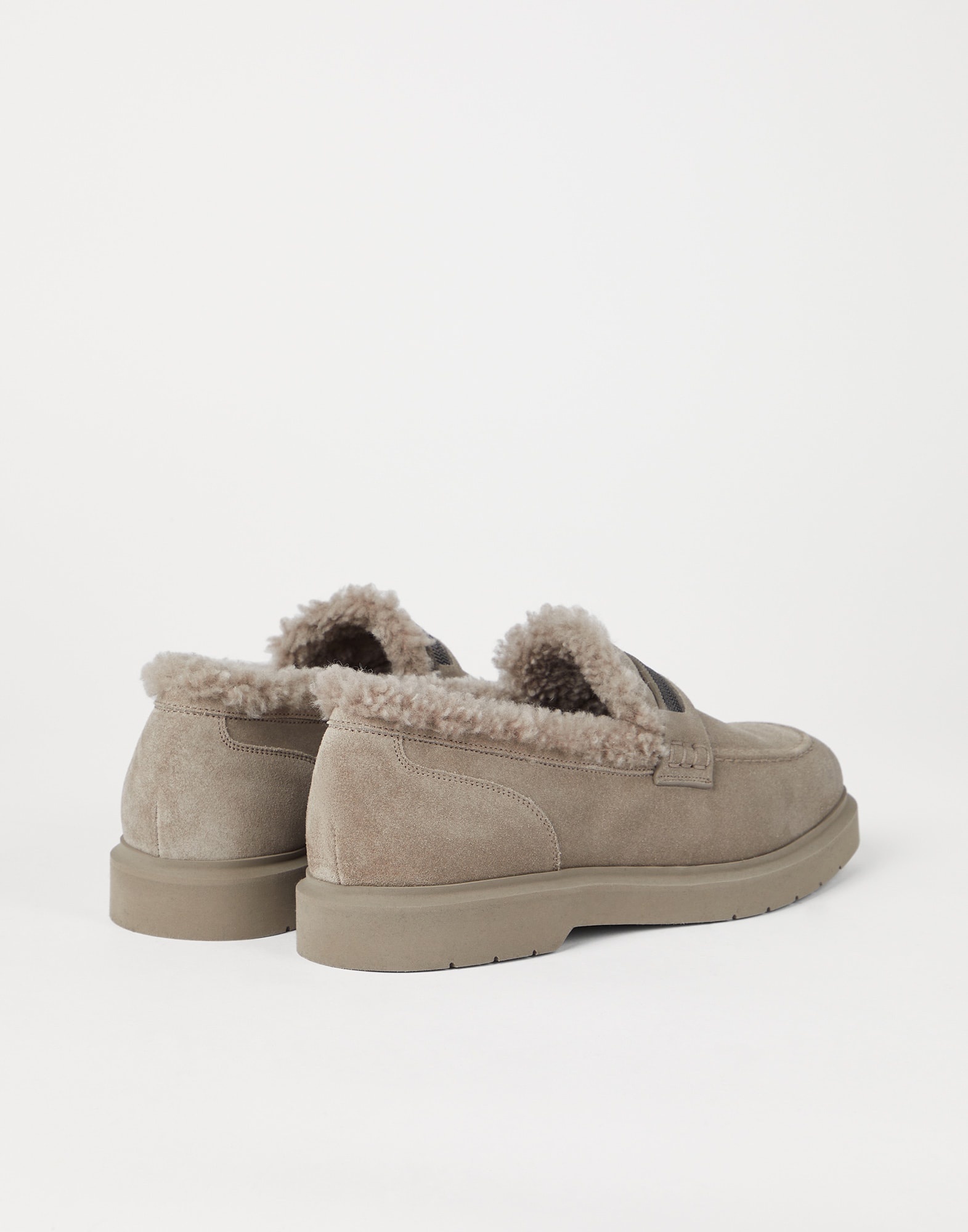 Suede penny loafers with shearling lining and precious insert - 2