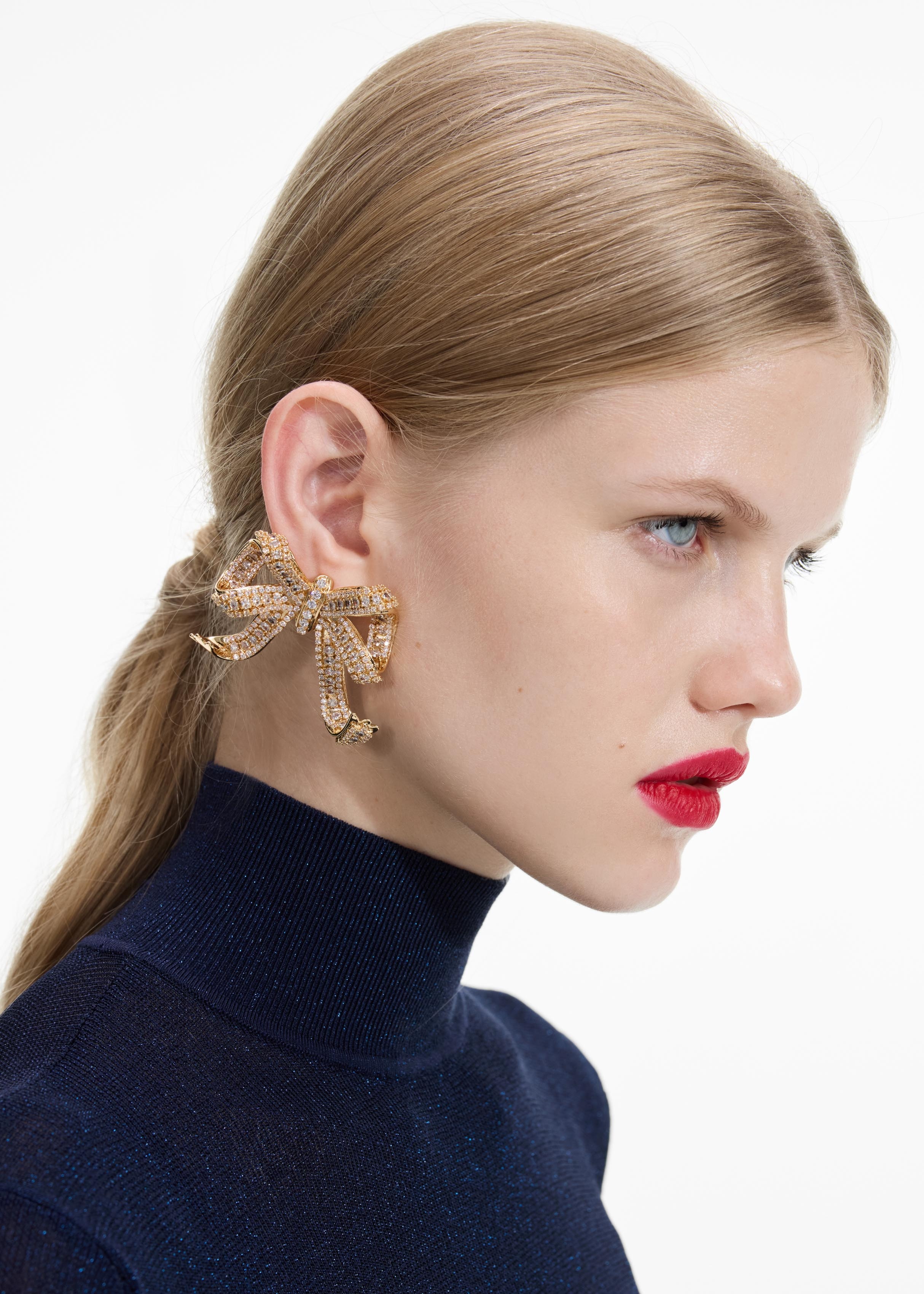 Gold Crystal Bow Earrings - 3