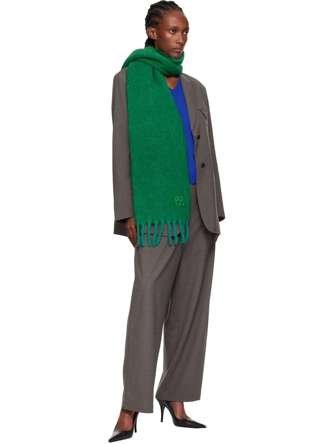 Green Fringed Alpaca-Blend Mid Scarf - 2