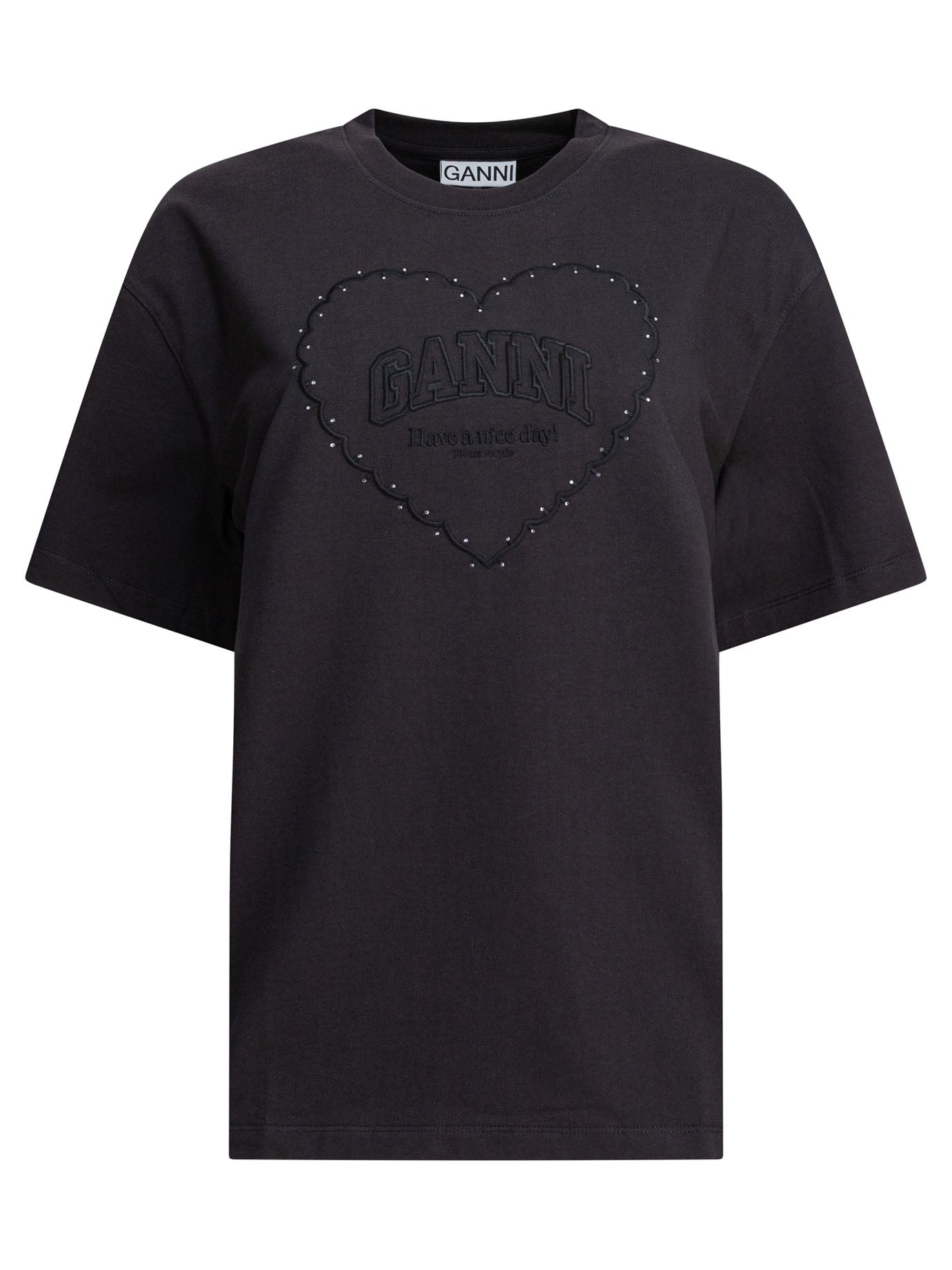 Ganni Heavy Cotton Drop Shoulder Heart T-shirt - 1