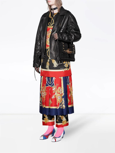 GUCCI Silk pant with flowers and tassels outlook