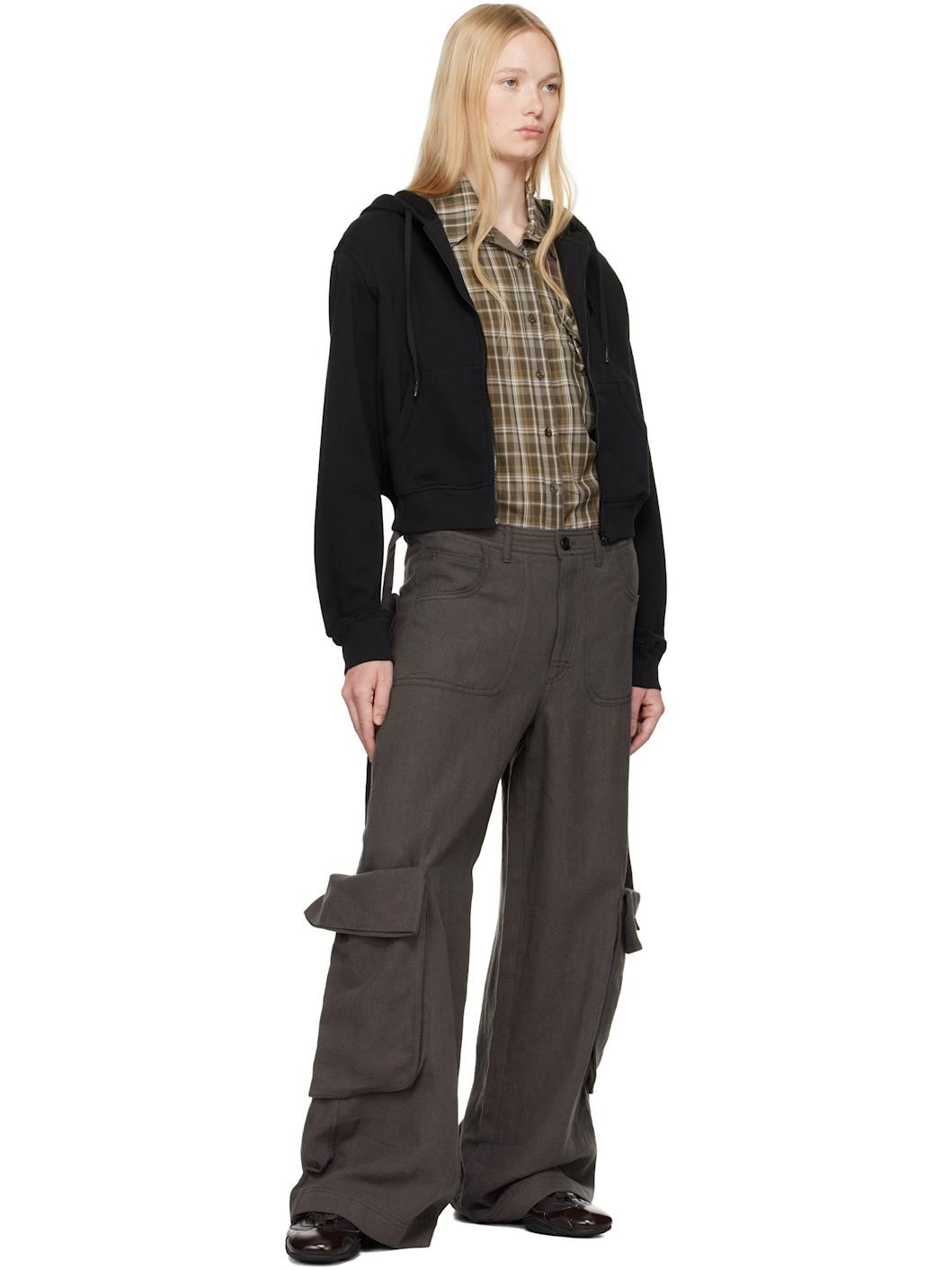 Gray Linen Cargo Pants - 4