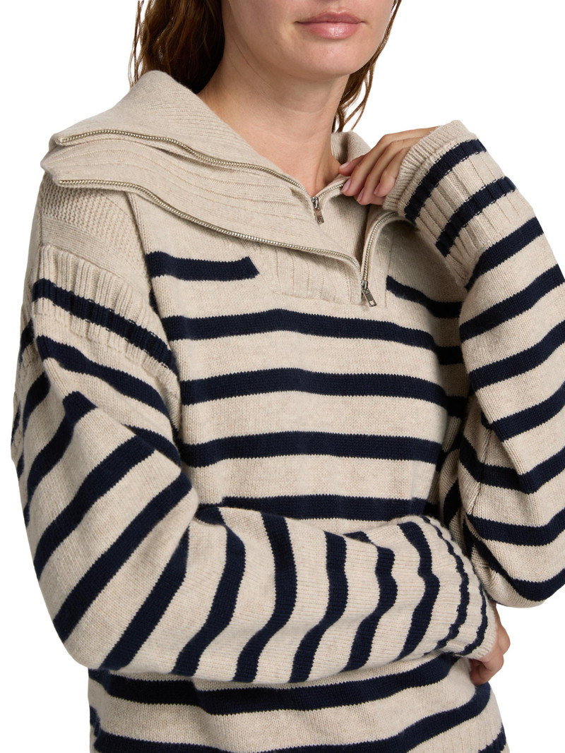 Women's Ilaria Striped Wool Half-Zip Sweater - Oat 6