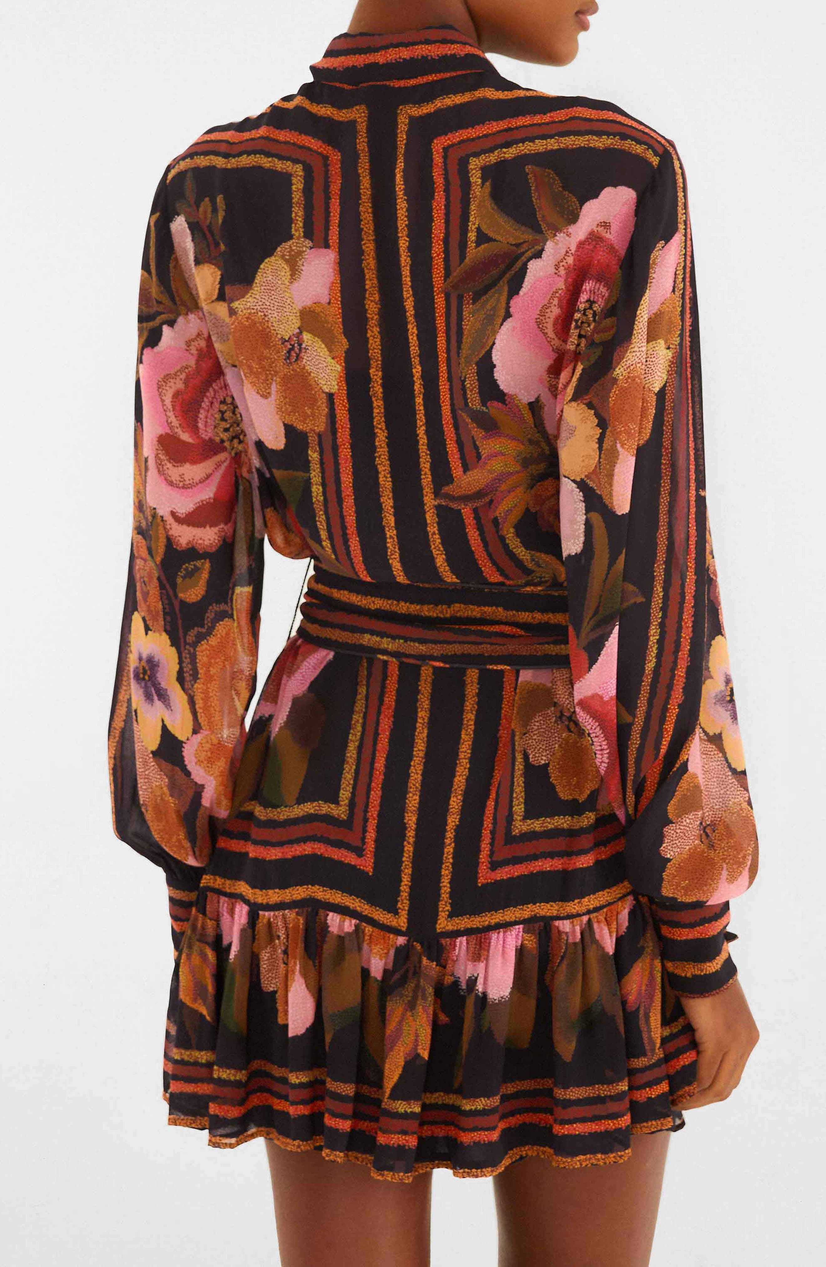 FARM Rio Floral Print Long Sleeve Minidress in Chenille Flowers Bla at Nordstrom - 2
