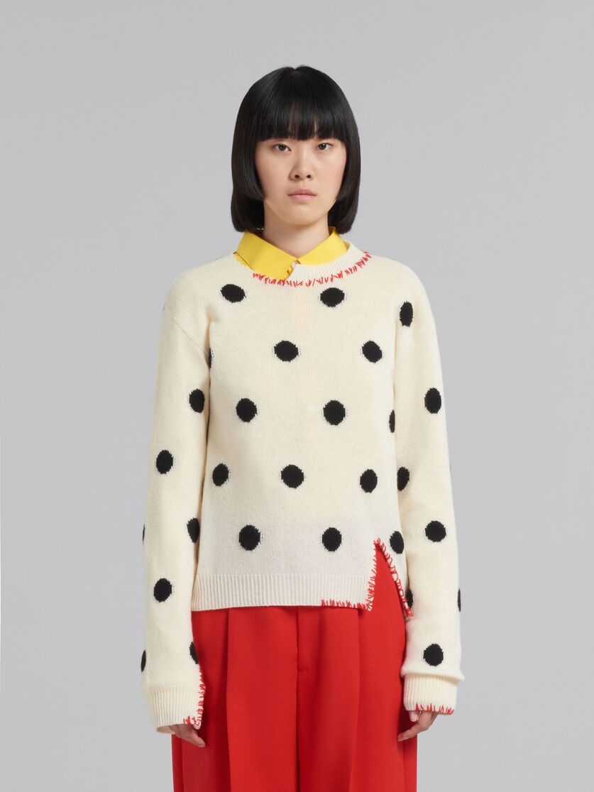 WHITE WOOL JUMPER WITH POLKA DOTS - 2