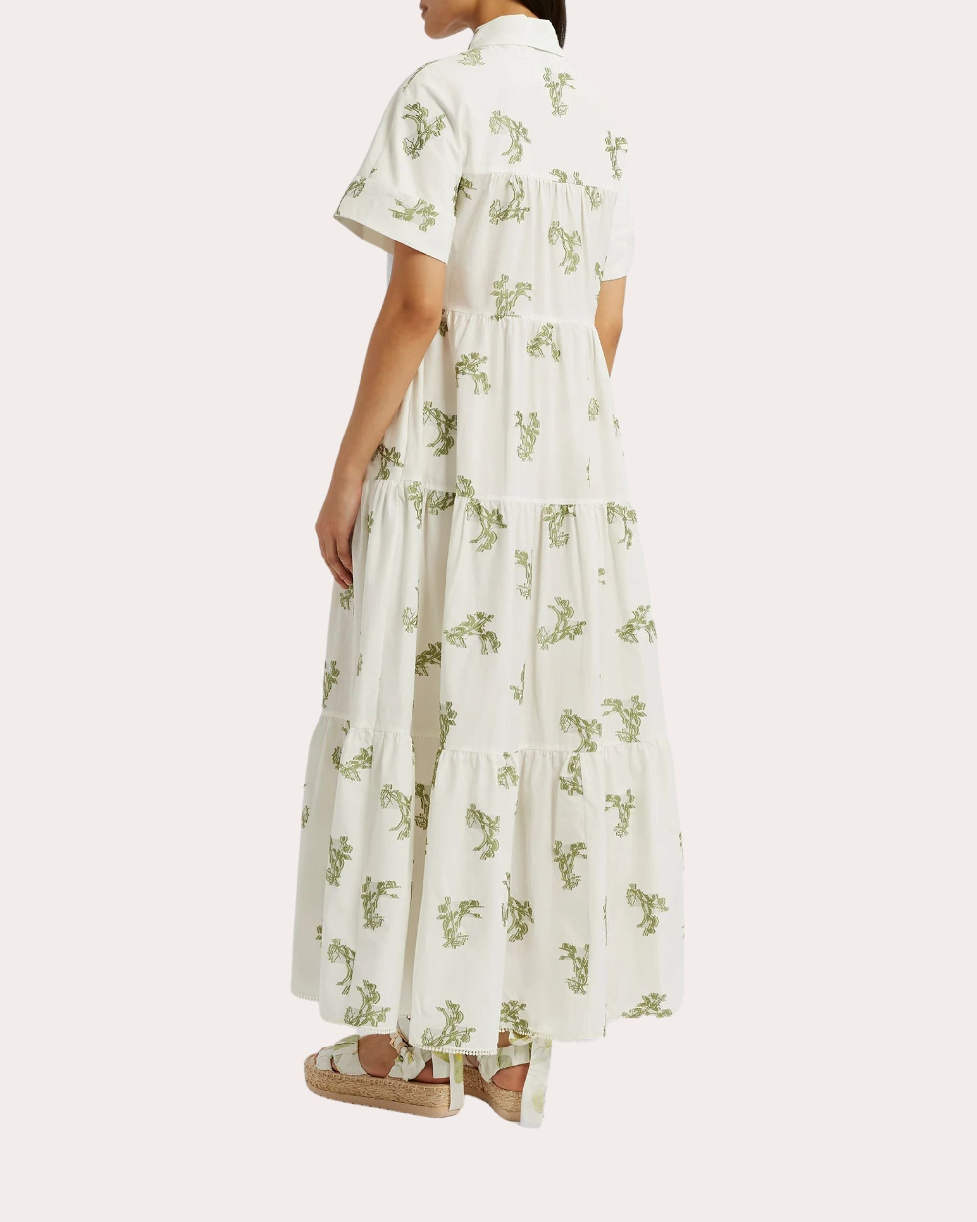 Floral Pattern Cotton Midi Shirt Dress - 3