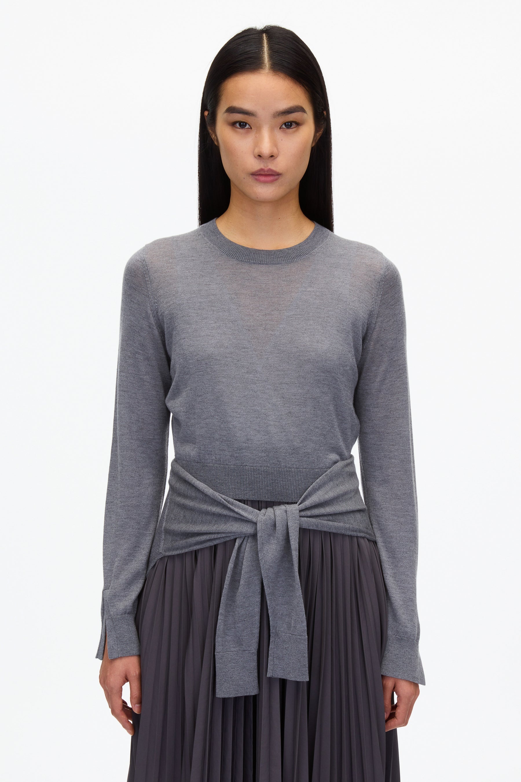 Combo Pleated Dress with Tie Waist - 4