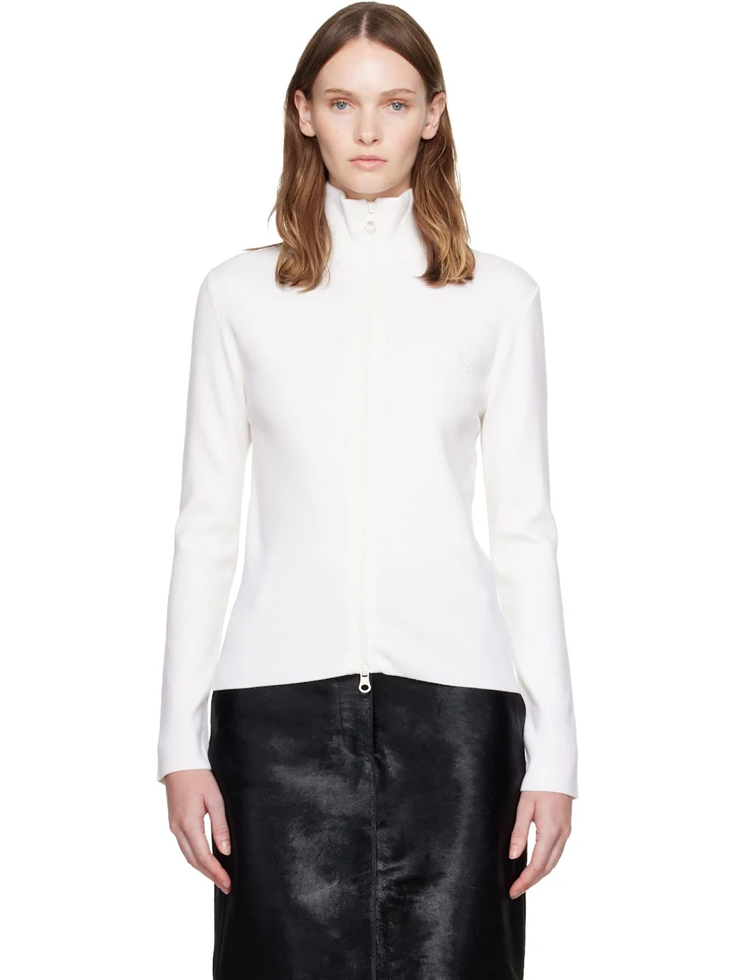 White Zipped Merino Wool Cardigan - 1