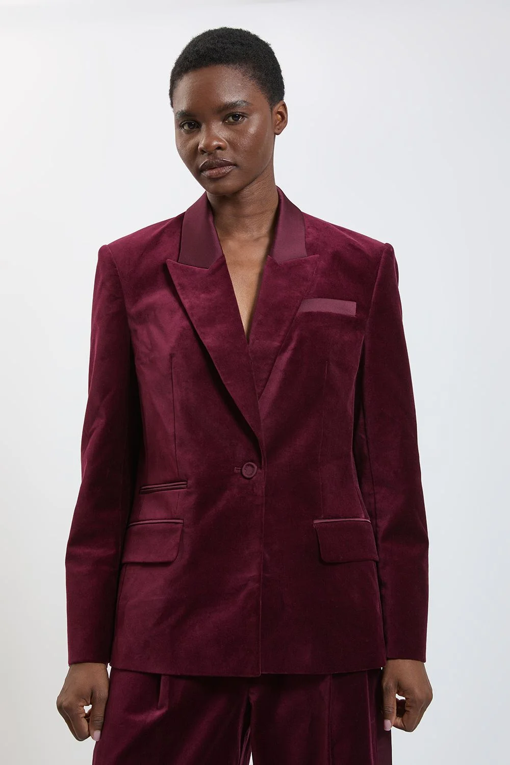 Harper's Bazaar Velvet and Satin Mix Tailored Double Breasted Blazer - 1