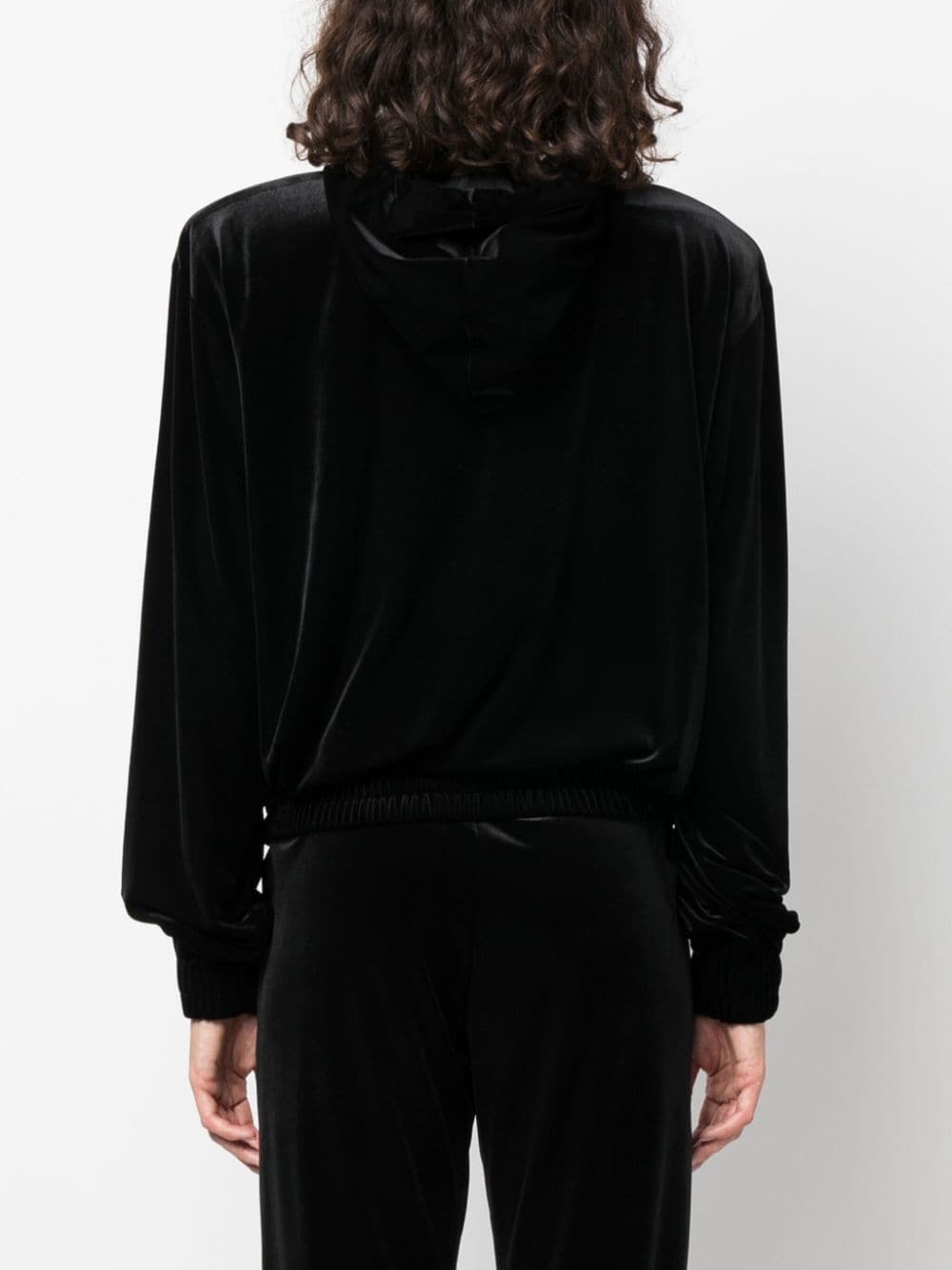 logo-appliqué velvet hoodie - 4