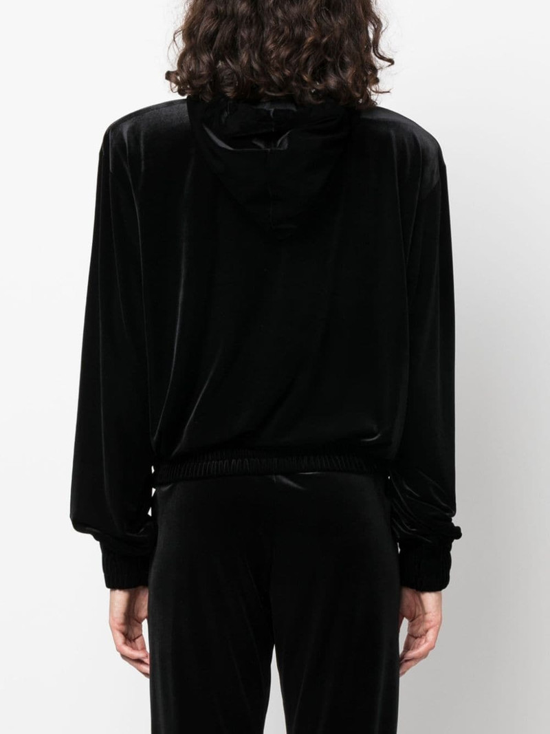 logo-appliqué velvet hoodie 4