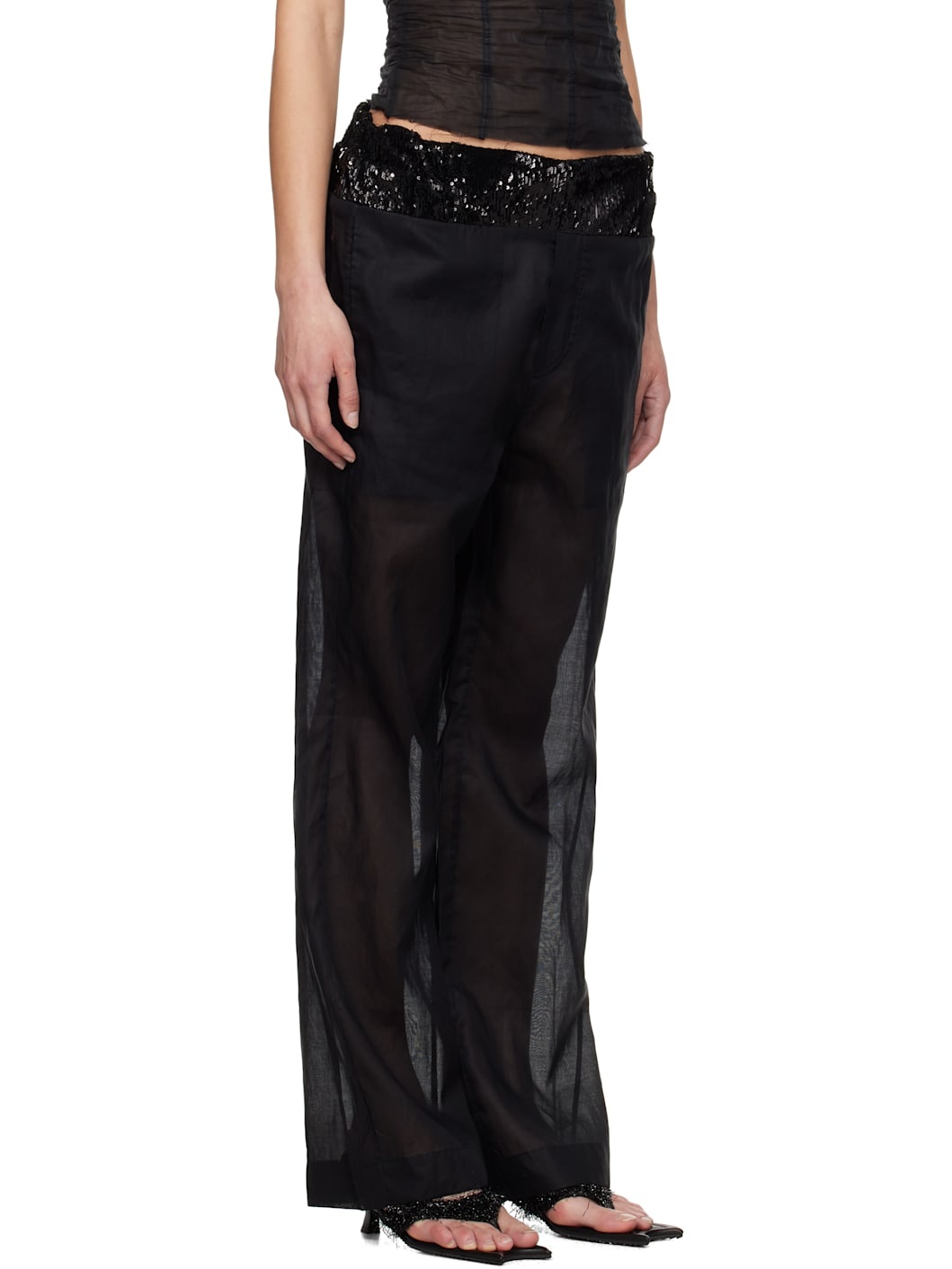 Black Patch Work Elasticated Trousers - 2