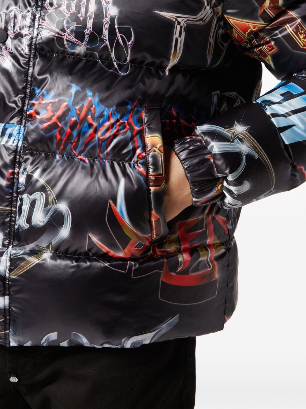 logo-print quilted padded jacket - 4