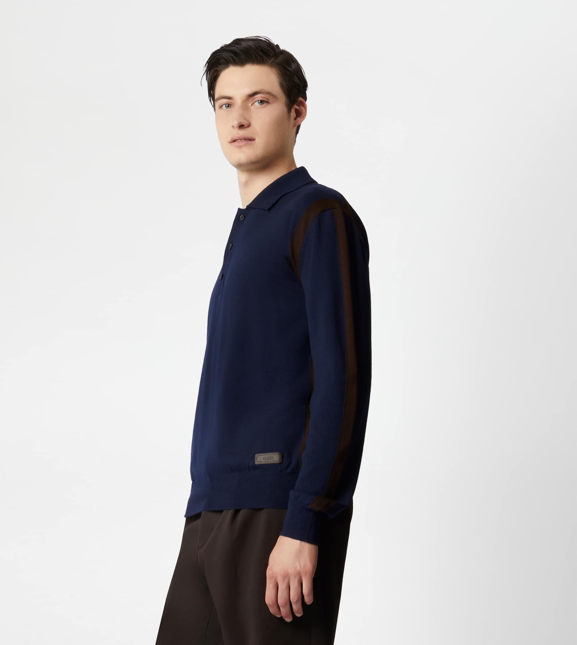 POLO SHIRT IN WOOL - BLUE, BROWN - 2