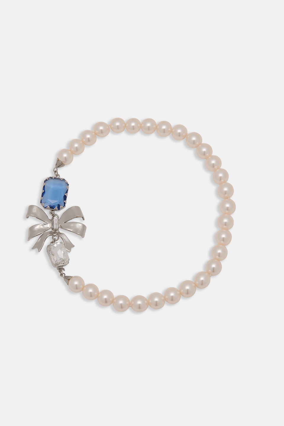SINGLE PEARL NECKLACE WITH BOW AND CRYSTAL - 1