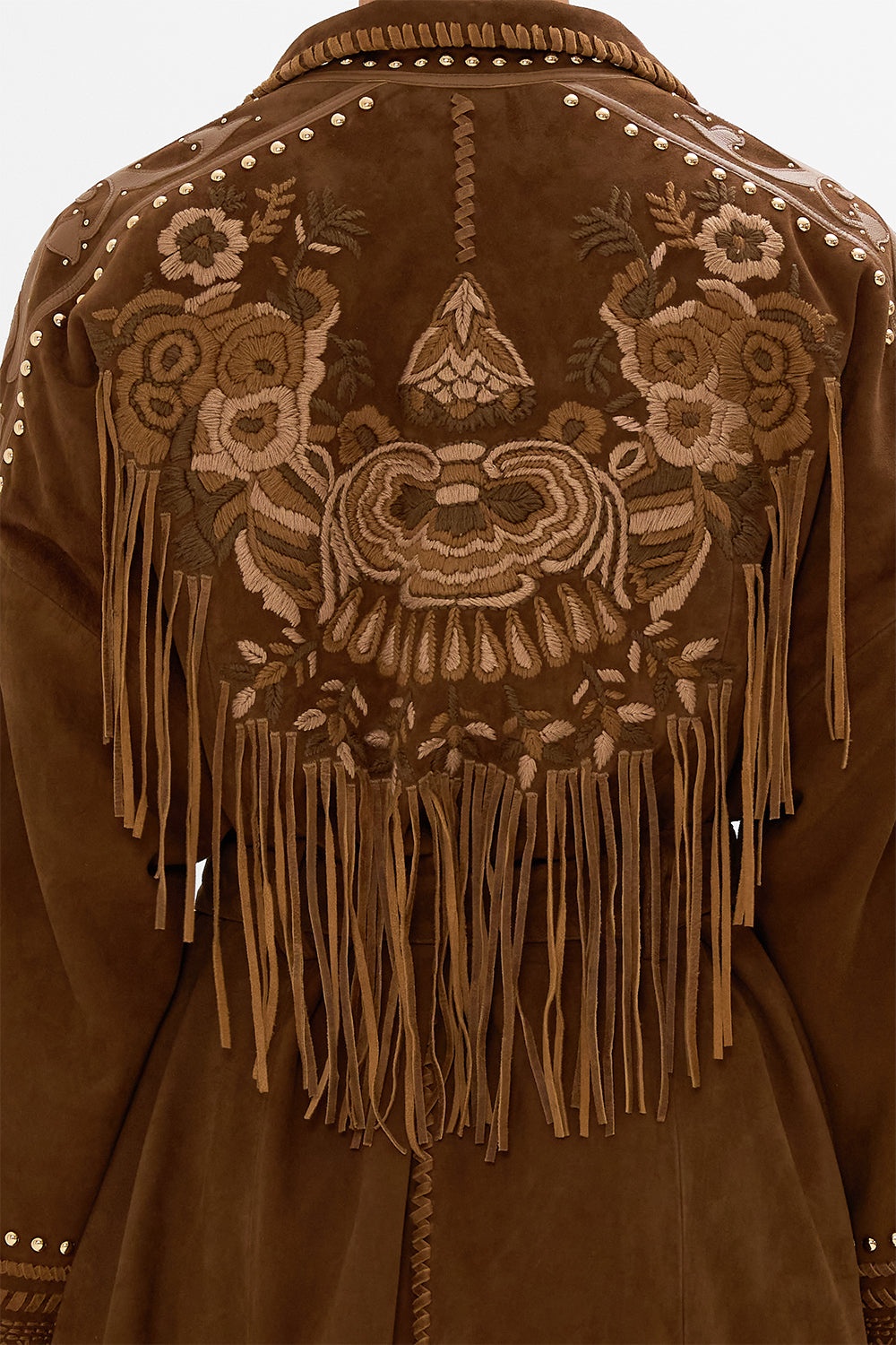 EMBROIDERED LONG SUEDE COAT - 6