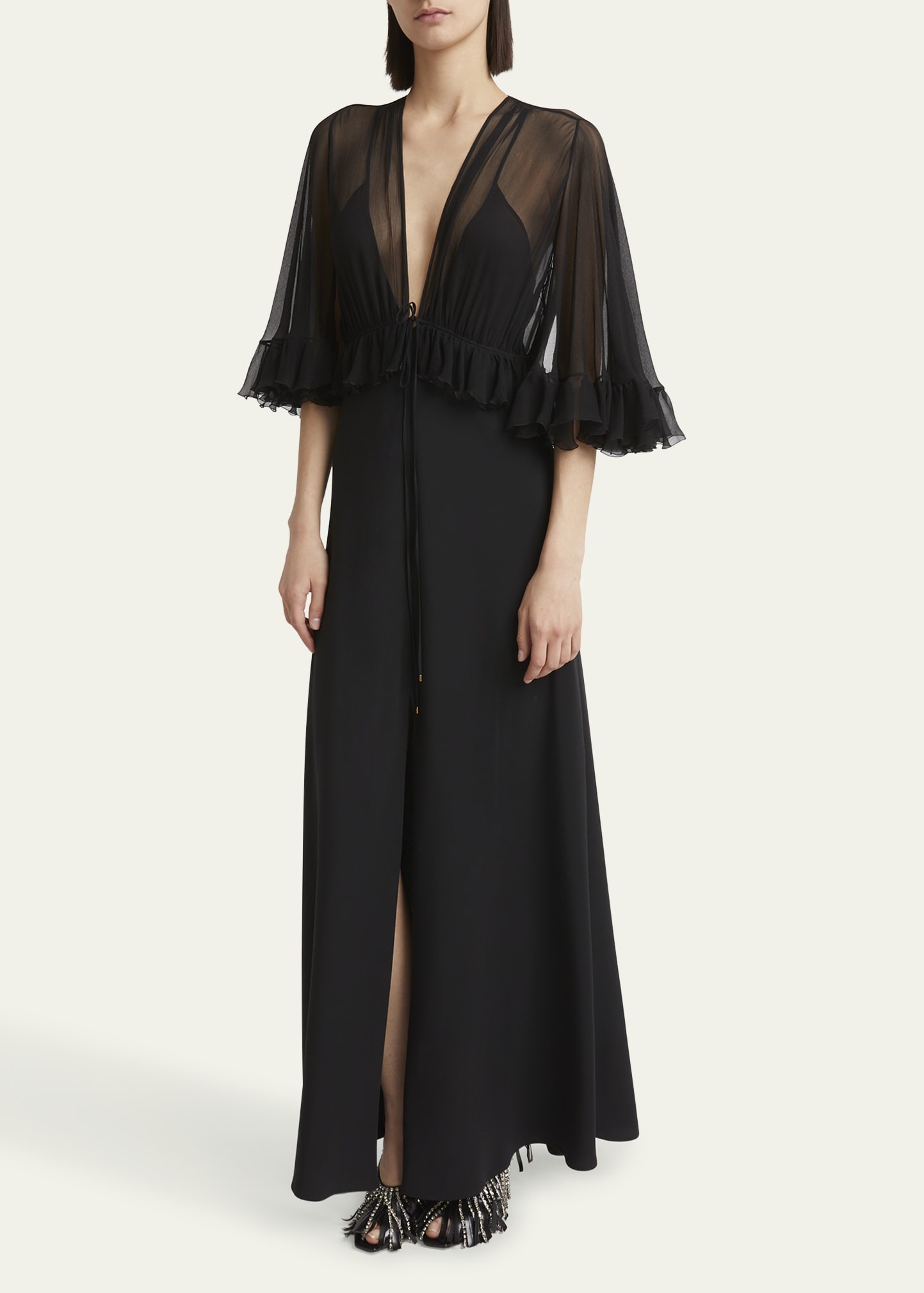 Ruffle Shrug Silk Maxi Dress - 4