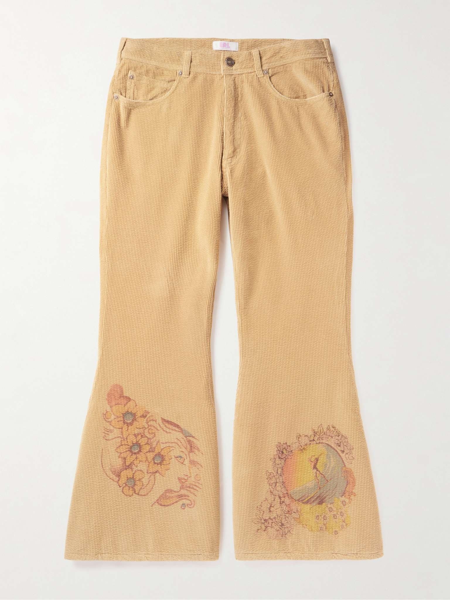 Slim-Fit Flared Printed Cotton-Blend Corduroy Trousers - 1