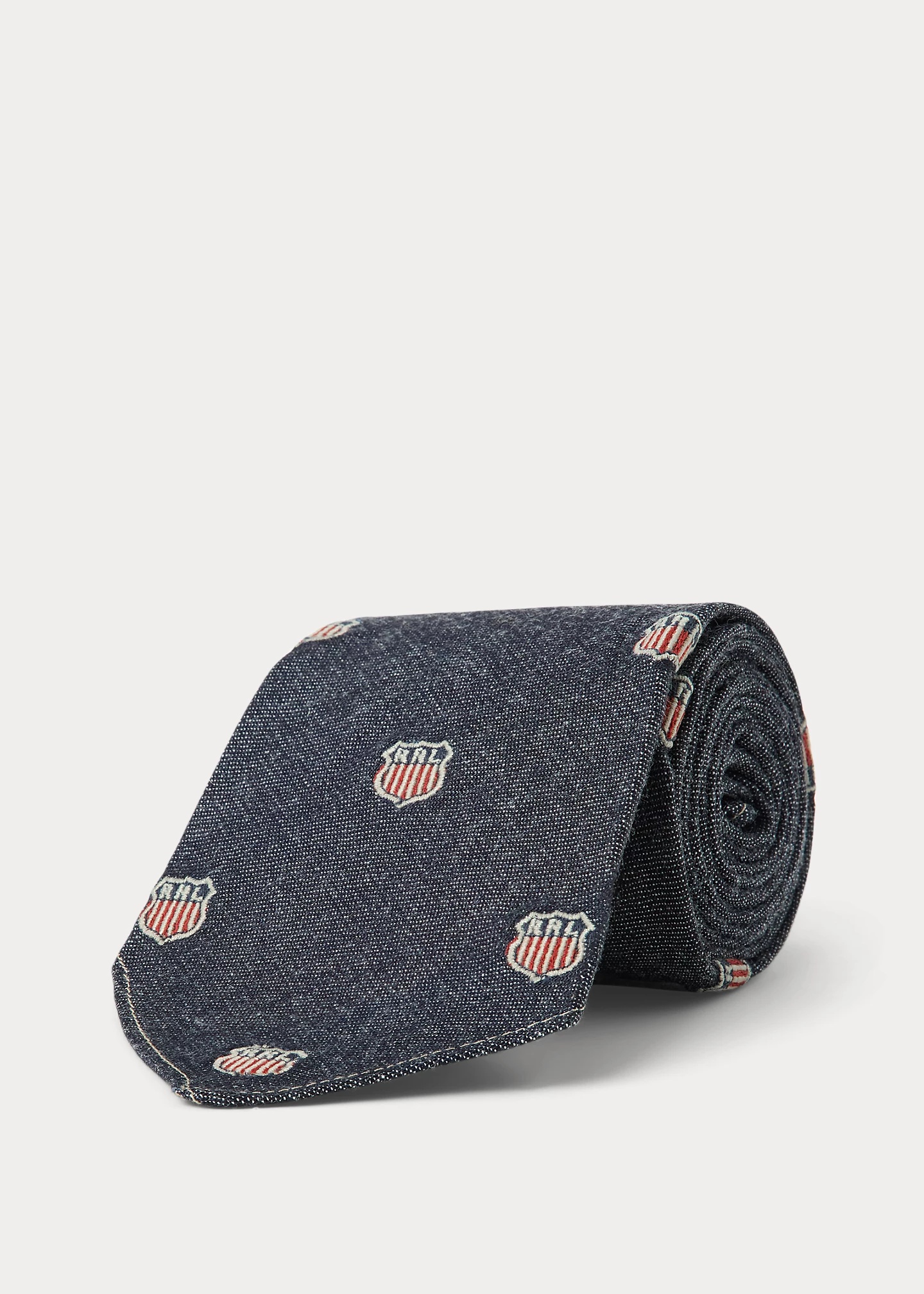 Handmade Shield-Embroidered Denim Tie - 2